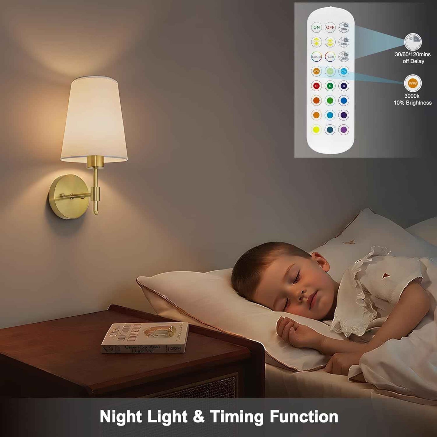 Rechargeable Gold Battery Operated Wall Sconces Set of 2 with Remote & RGB Bulbs