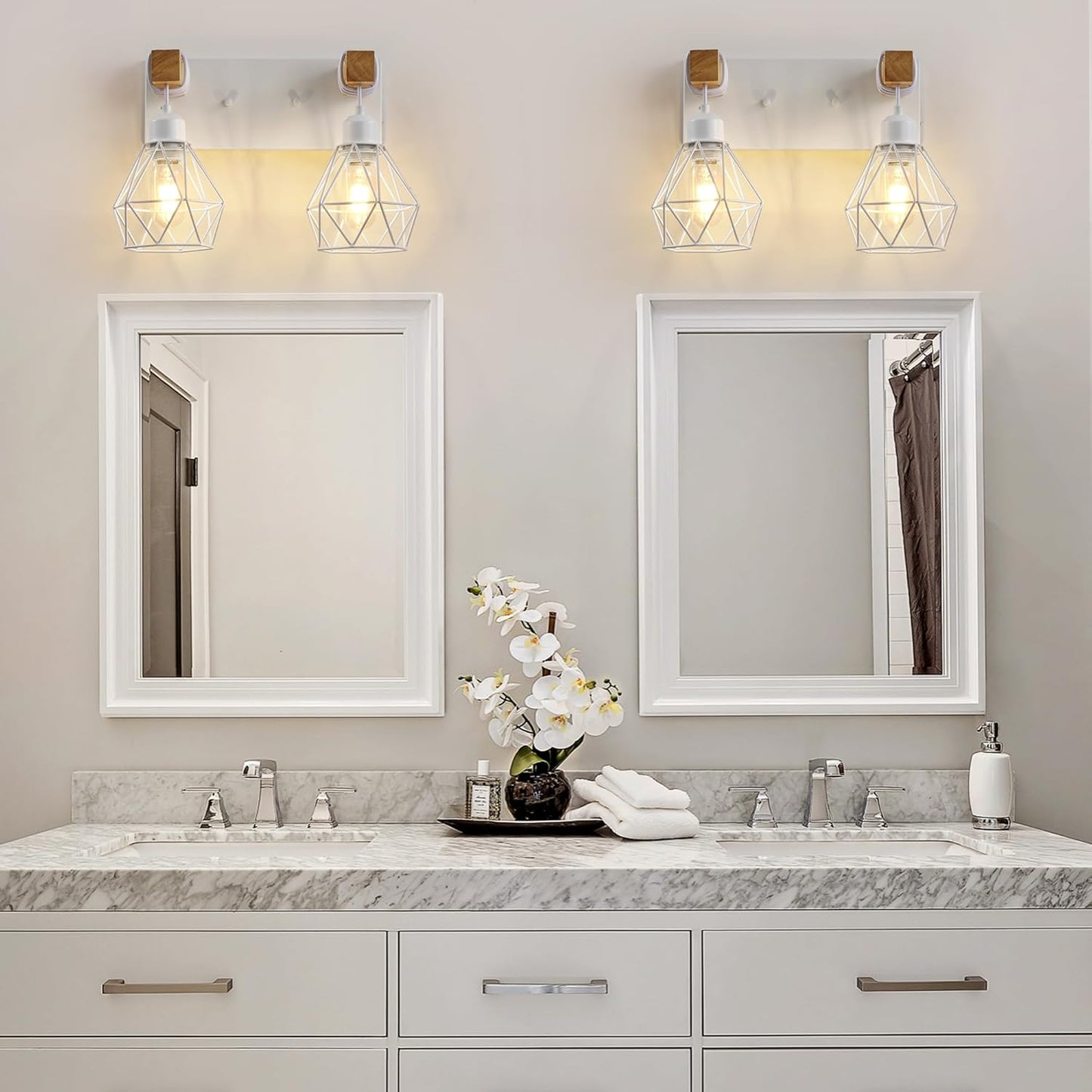 Farmhouse 3-Light Bathroom Vanity Light Fixture - Rustic White Wood Sconces for Mirror