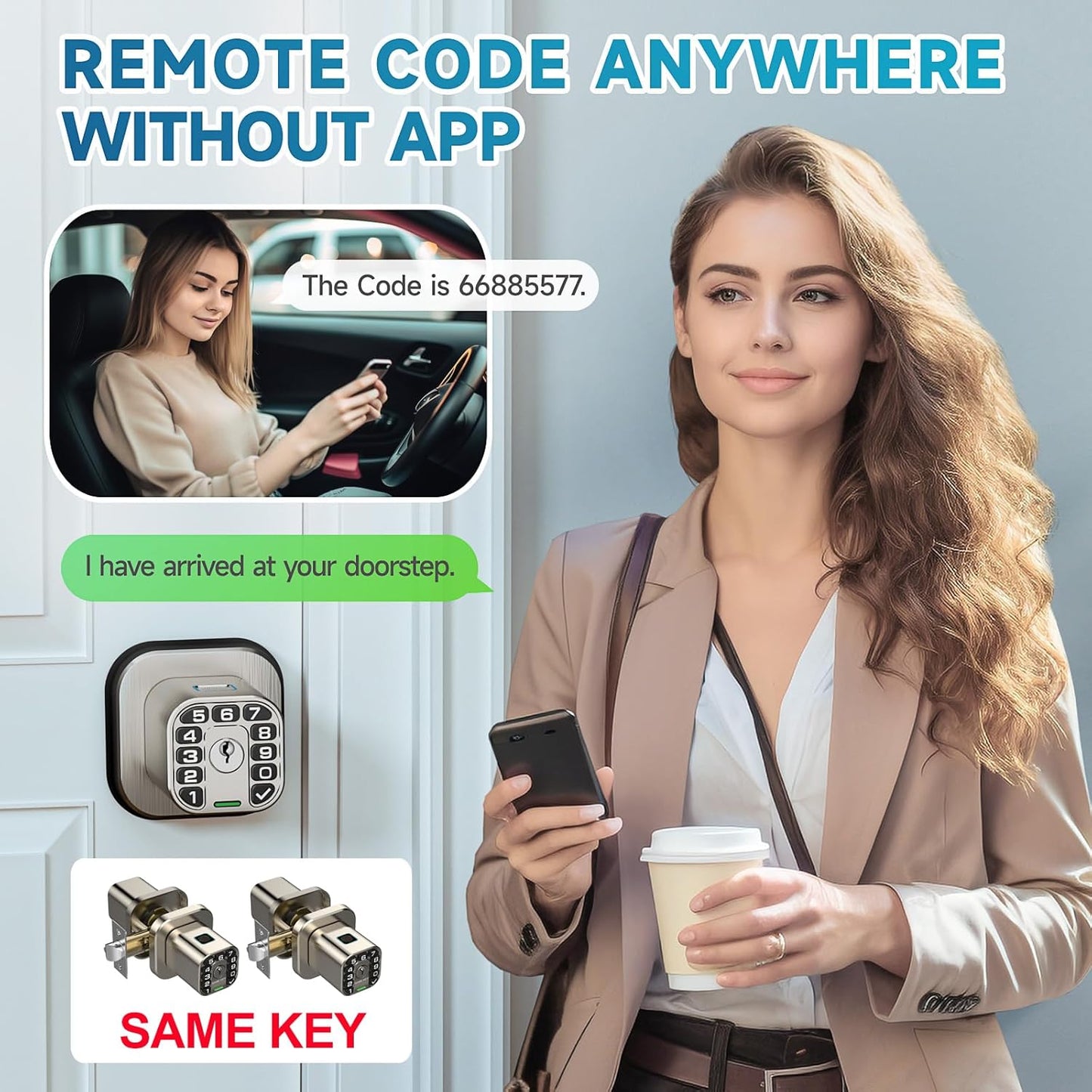 Smart Biometric Fingerprint Door Lock with Keypad - Keyless Entry, Waterproof, Auto Lock - Matte Black