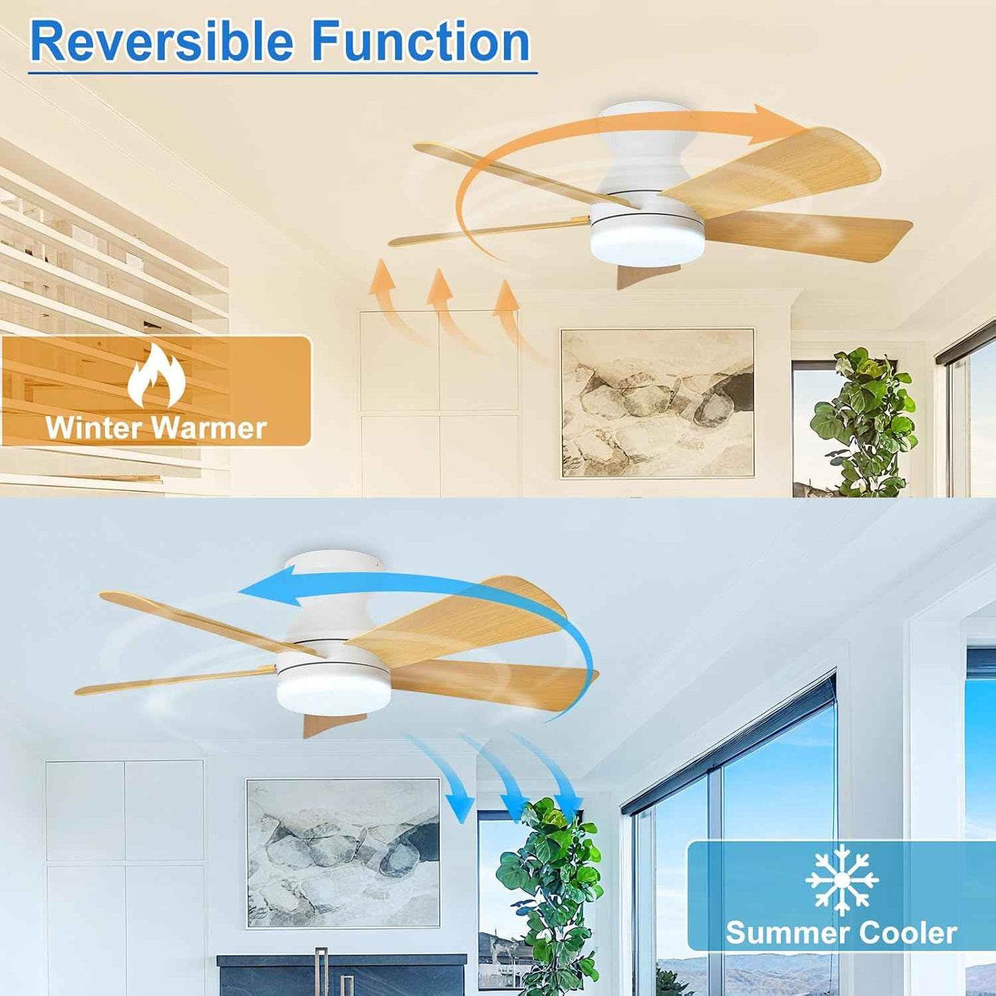 42-Inch Modern Black Ceiling Fan with Light & Remote - Dimmable Low Profile, 5 Reversible Walnut Blades, 6 Speeds for Indoor/Outdoor Use