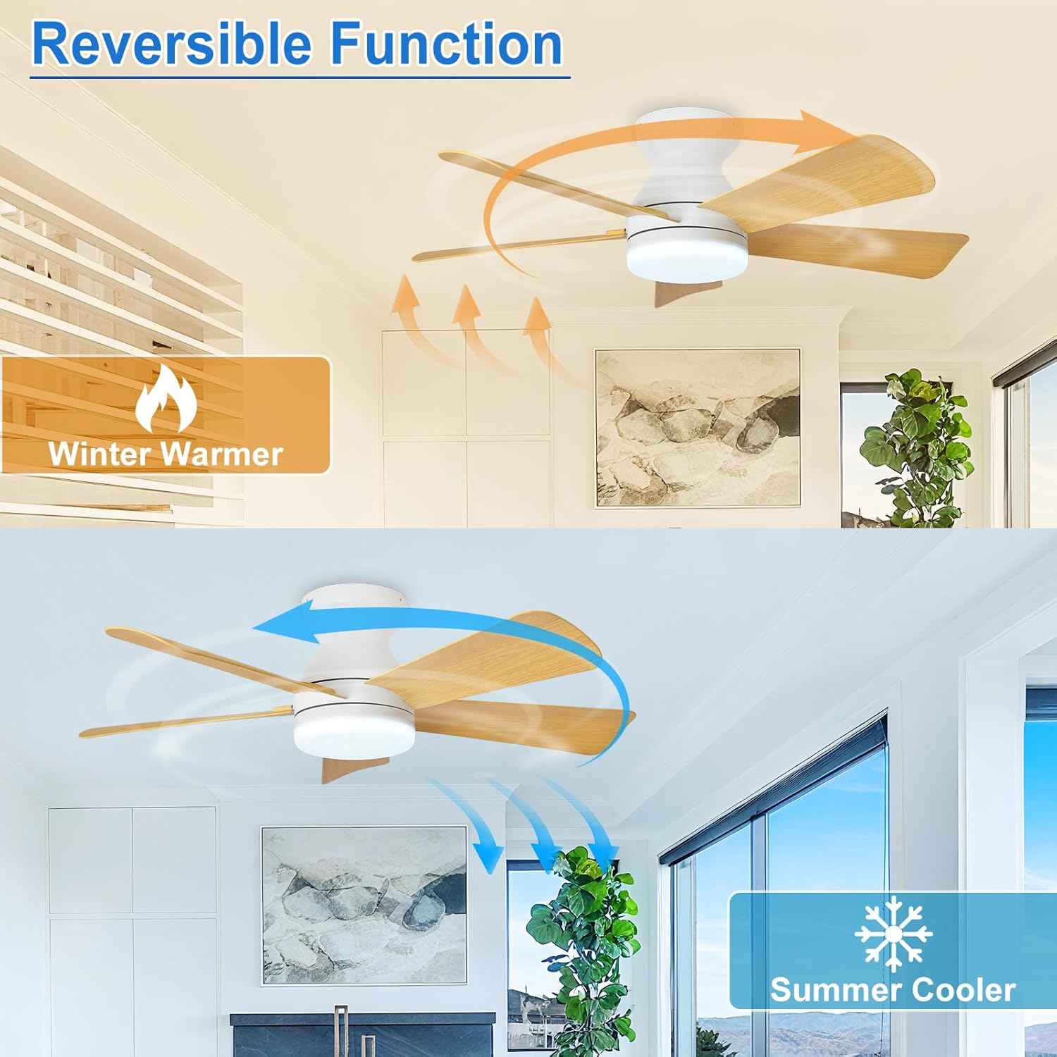 42-Inch Modern Black Ceiling Fan with Light & Remote - Dimmable Low Profile, 5 Reversible Walnut Blades, 6 Speeds for Indoor/Outdoor Use