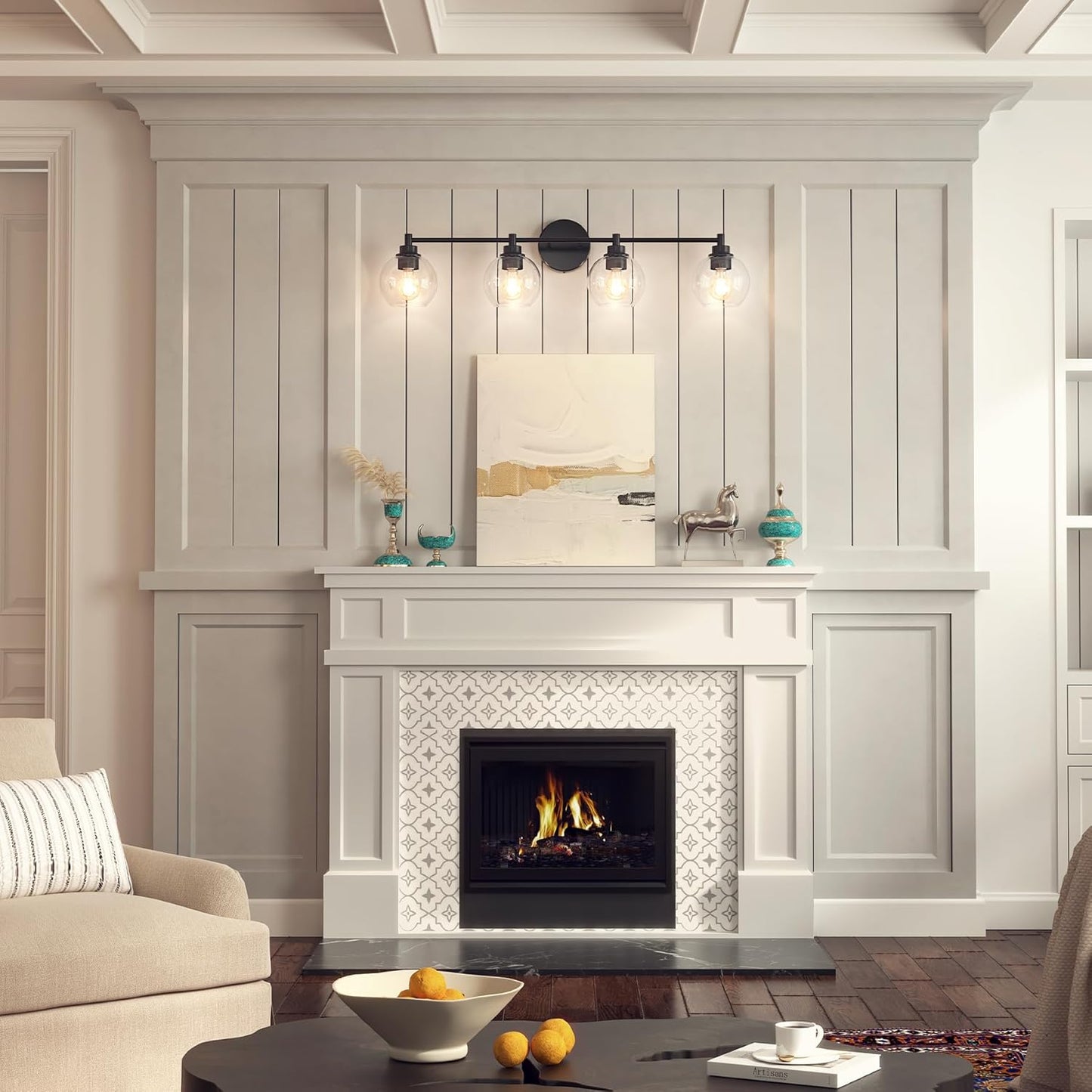 3-Light Vanity Bathroom Light Fixture with Globe Glass Shades - Brushed Nickel, ETL Certified