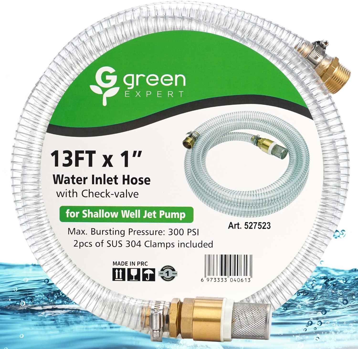 1 Inch ID Inlet Hose Assembly - 25ft Brass Fitting for Well Pump Water Intake