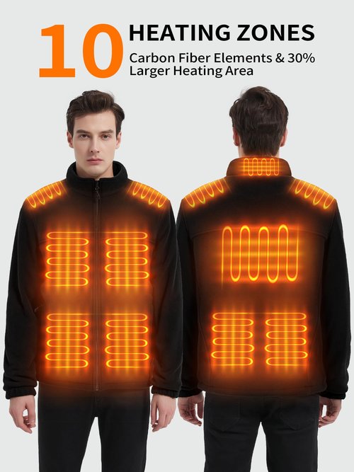 FrostVoyage Heated Fleece Jackets for Men Women with 18400mAh Battery Pack, 10 Heat Zones, Dual Control Hidden Button, Soft Electric Jackets for Winter Heated Fleece Jacket, L