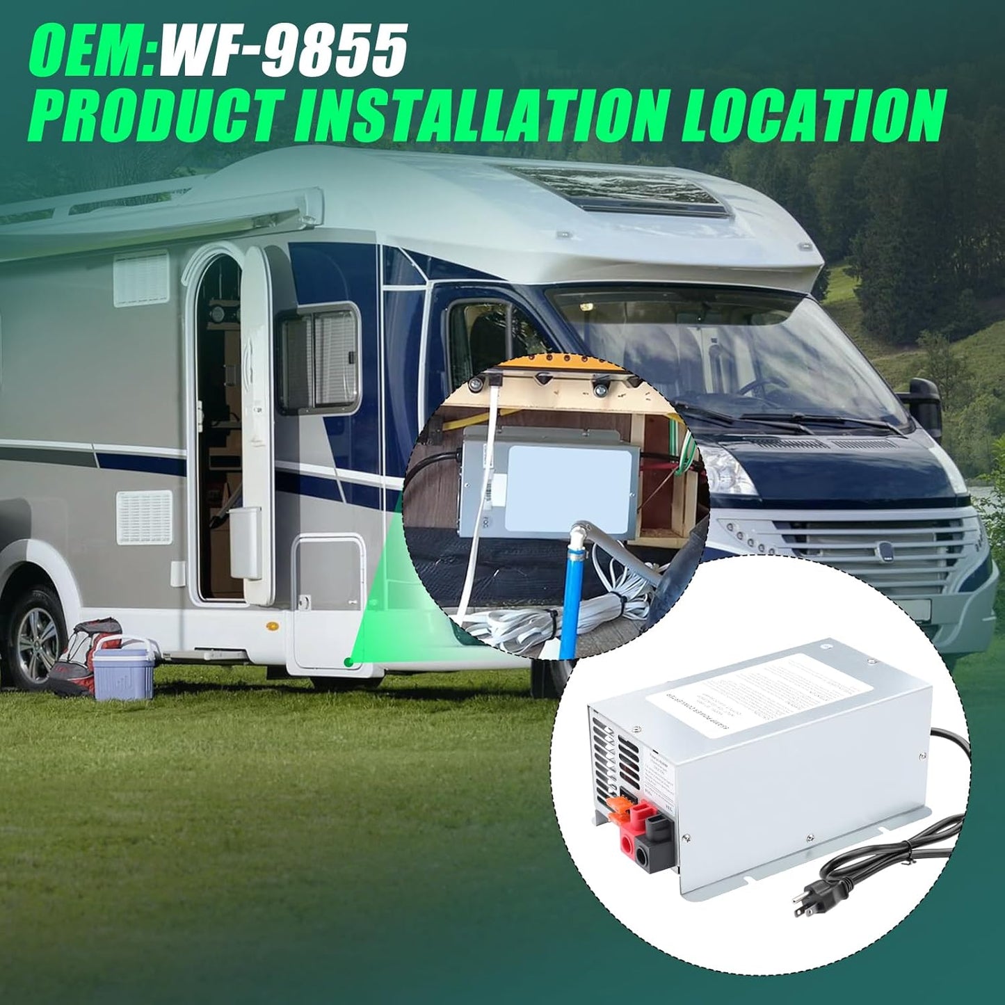 WF-9855 55 Amp RV Power Converter Replacement Camper Deck Mount Charger for Lithium Battery Compatible with WF-9855-AD WF-9855-LIS & Other WF-9800 Series RV Trailer Camper Power Converter Charger