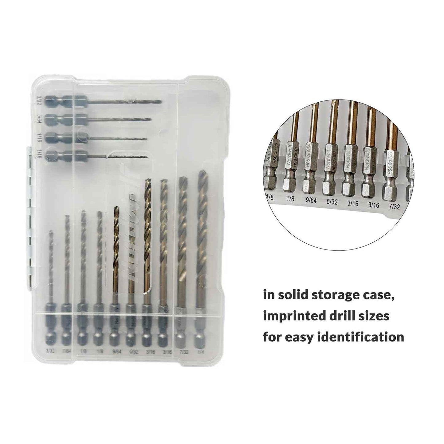 21-Piece Cobalt Drill Bit Set for Stainless Steel & Hard Metals - Jobber Length, 1/4" Hex Shank, SAE Sizes in Storage Case