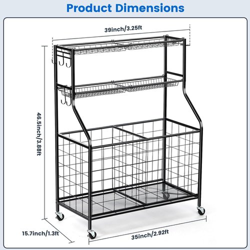 Kinghouse Basketball Rack - Durable Steel Sport Equipment Organizer with Bat Holder & Hooks | Easy Assembly for Garage & Home Gym
