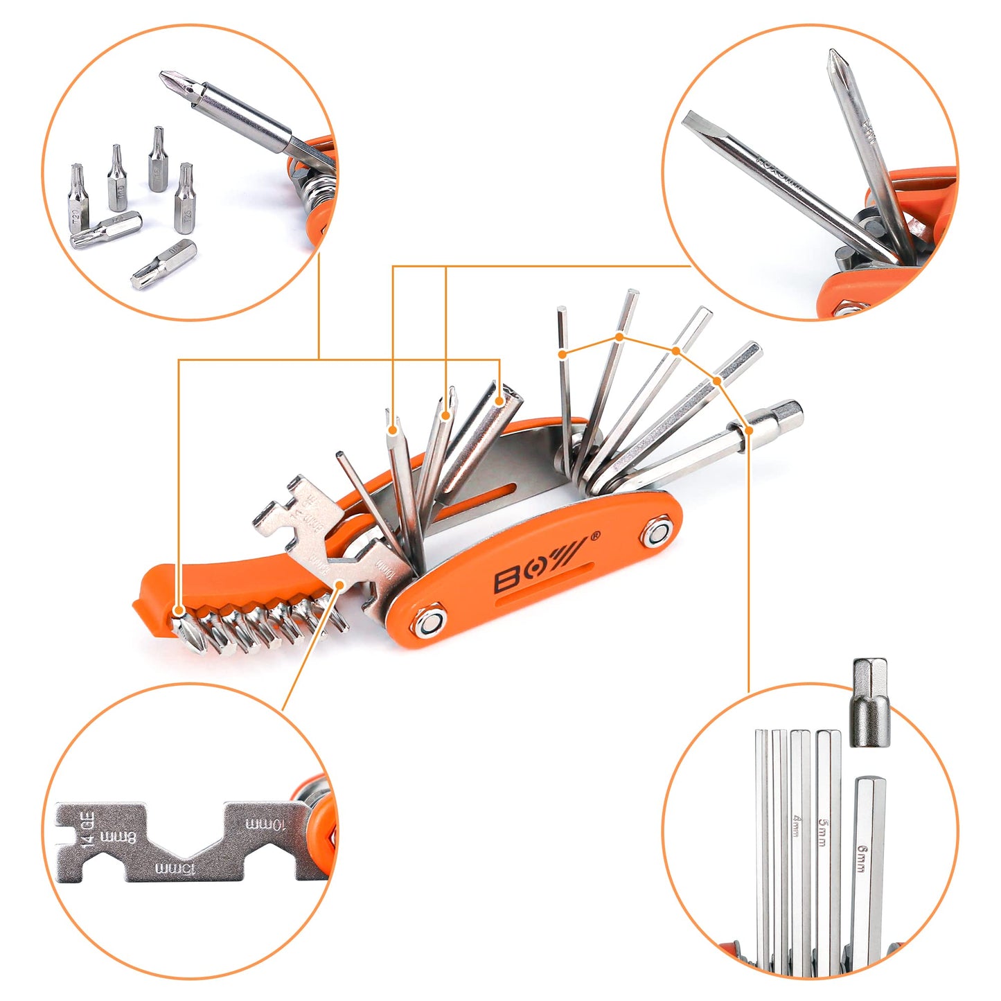 Multitool Wrench Set for Bike Tools, 16 in 1 Bicycle Multitool with 10 in 1 Bone Wrench, Multi Function Accessories Set, Must-Have for Cyclist for Emergency/Repairs/Removing/Replacing/Maintenance/Gift