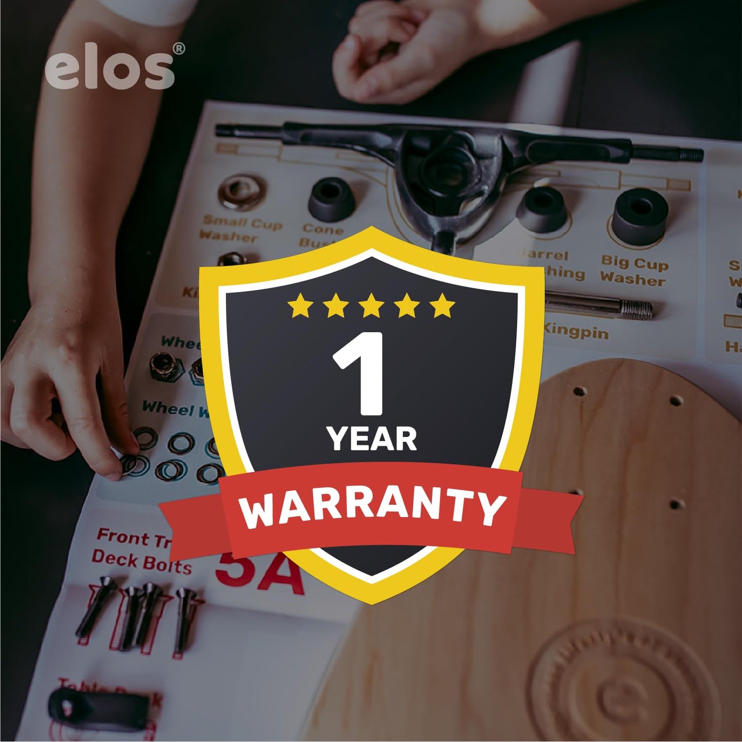 ELOS Skateboard Hardware Kit – DIY Skateboard Kit with Skateboard Truck Hardware, 608 Wheel Bearings, Bushings, Axle Nuts & Washers, Truck Kingpin Nut, Screws & Bolts, 42Pieces Skateboard Parts