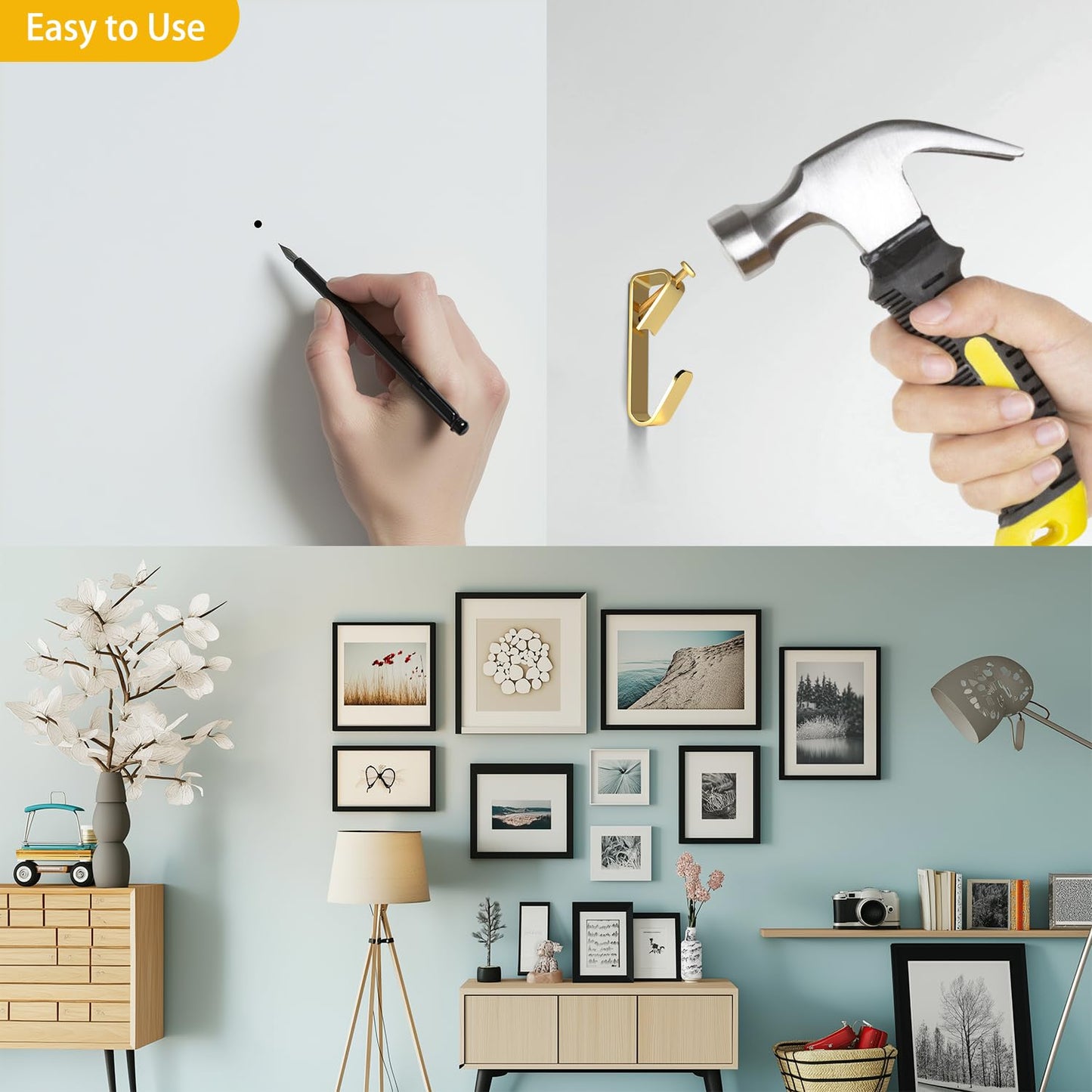 Phovana Picture Wall Hanger, 30 lb Drywall Plaster Picture Hangers, Picture Hanging Hooks, Picture Hanging Hardware, Picture Frame Hangers, Painting Hangers, Wall Hooks for Hanging Pictures, 50 Pack