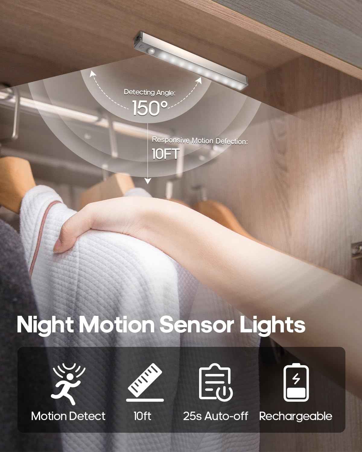 GOODEA Led Under Cabinet Lights Wireless, 7’’ Rechargeable Motion Sensor Light Indoor, Dimmable Closet Lights for Cabinets, Bookshelf, Stair, Hallway