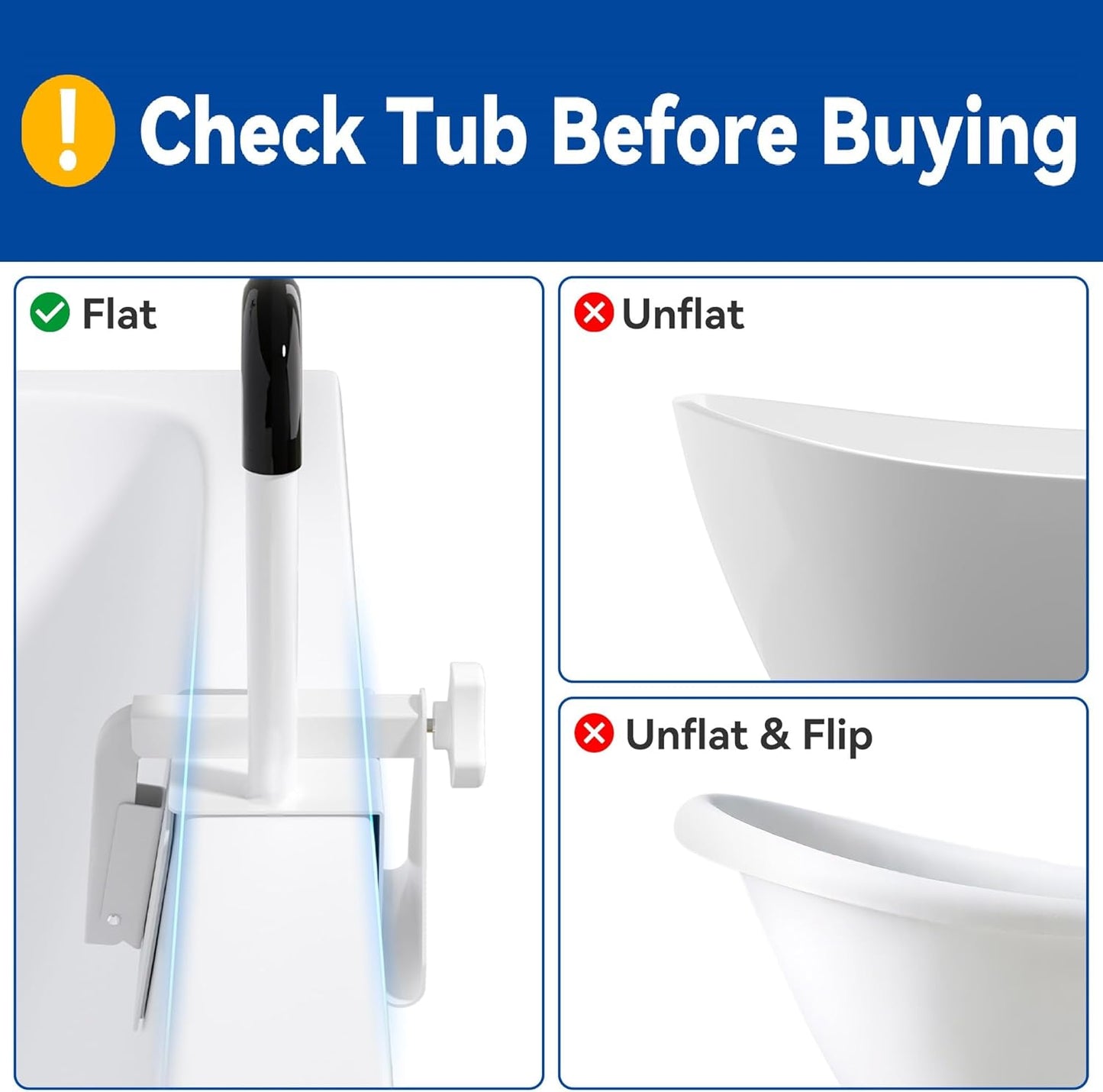 Adjustable Bathtub Safety Rail Grab Bar for Seniors & Elderly - Non-Slip Handle, 14-18 Inch Height, Supports 300 lbs