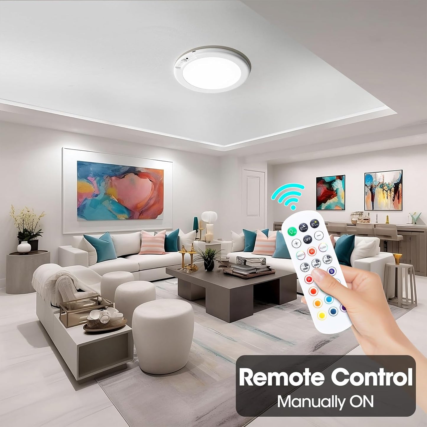 Rechargeable Motion Sensor Ceiling Light - 2 Pack Wireless Battery-Powered with Remote for Closet, Shower, Stairs, and Hallway