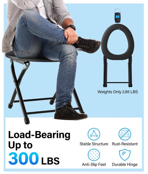 Portable Camping Toilet for Adults, Porta Potty for Camping with Removable Plastic Ring and 15 Disposable Toilet Bags, Folding Toilet for Camping, Hiking, Fishing, Road Trips, RV Travels, Emergency