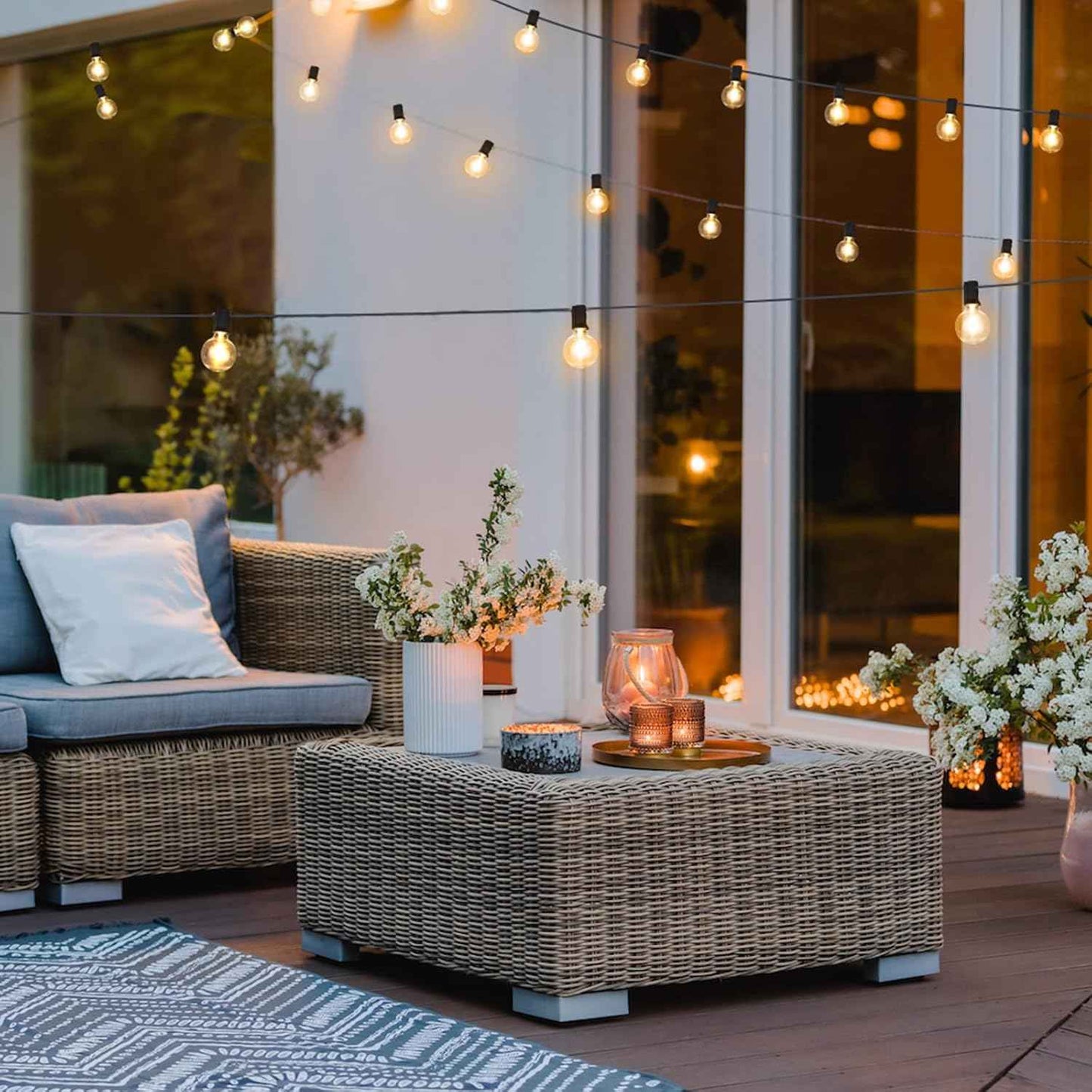 Outdoor String Lights 100FT - G40 Globe Patio Lights with 54 Waterproof LED Bulbs - Black Wire