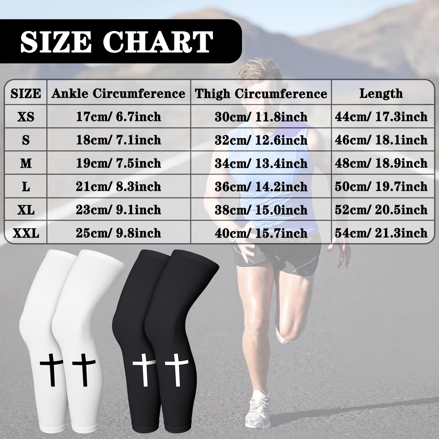 Skylety 2 Pairs Faith Cross Compression Leg Sleeve Religious Jesus Full Length Leg Sleeves for Footall Basketball Cycling(Medium)