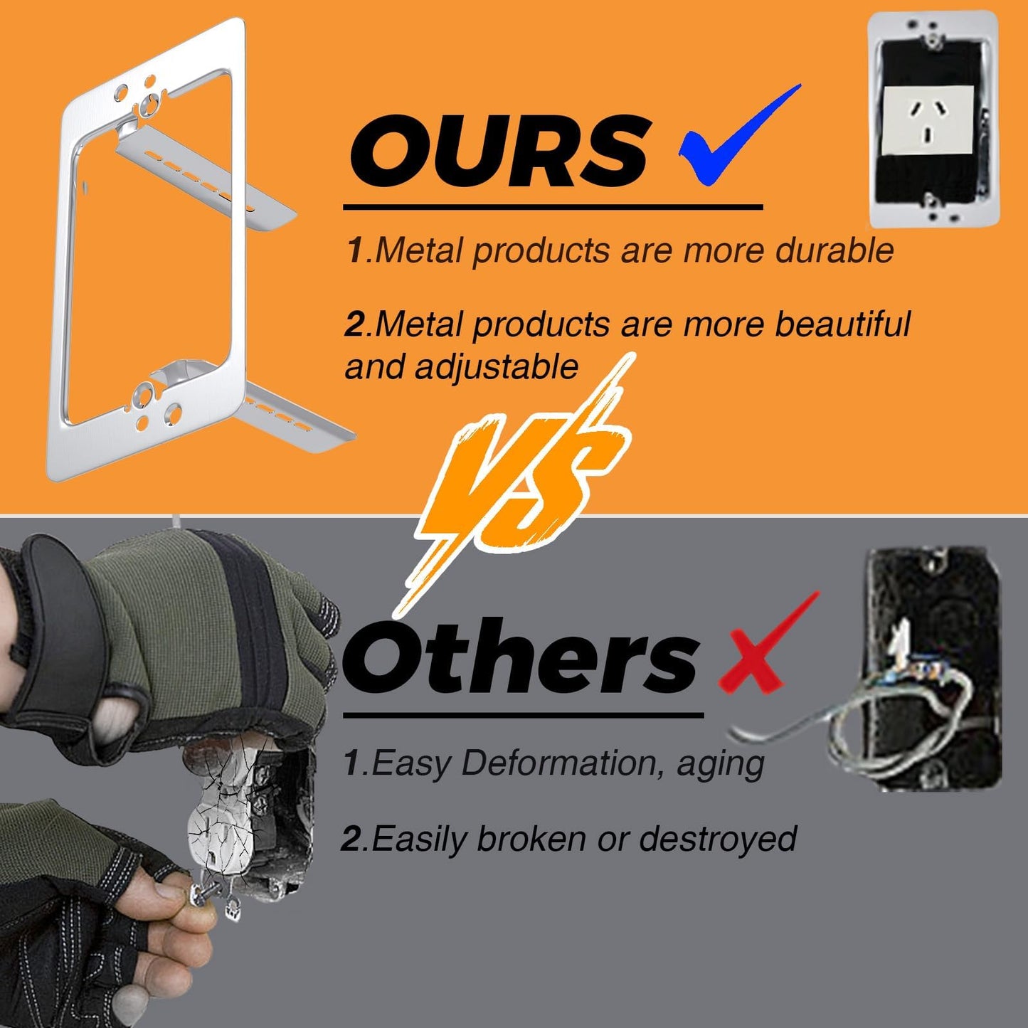 CHOWZZ 10 Pcs Low Voltage Mounting Bracket 1 Gang,Single Gang Drywall Brackets,Low Voltage Box Brackets for Drywall Outlet Cable Pass Through Wall Plates,Fixing Loose Outlets or Adding New Outlet