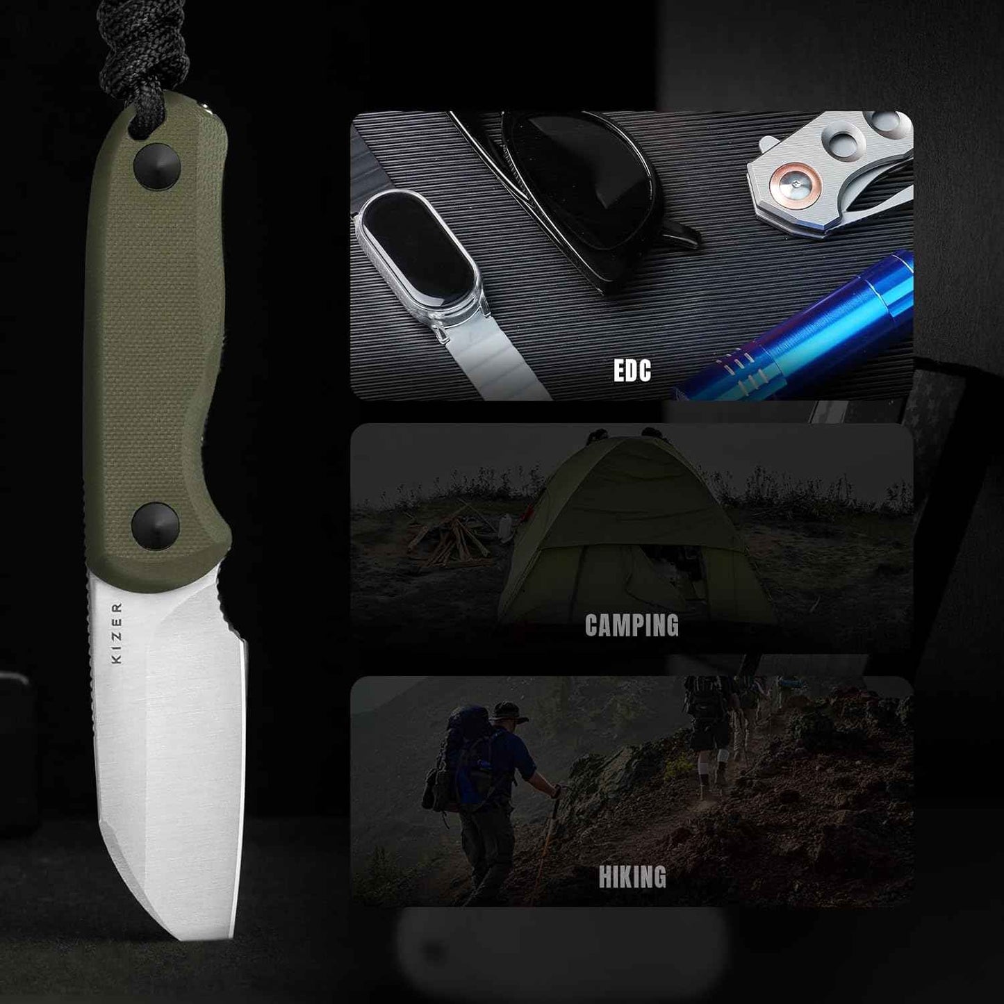 Kizer Drop Bear EDC Fixed Blade Knife - 2.57" 14C28N Blade, Yellow PEI Handle, Compact Survival Knife with Kydex Sheath