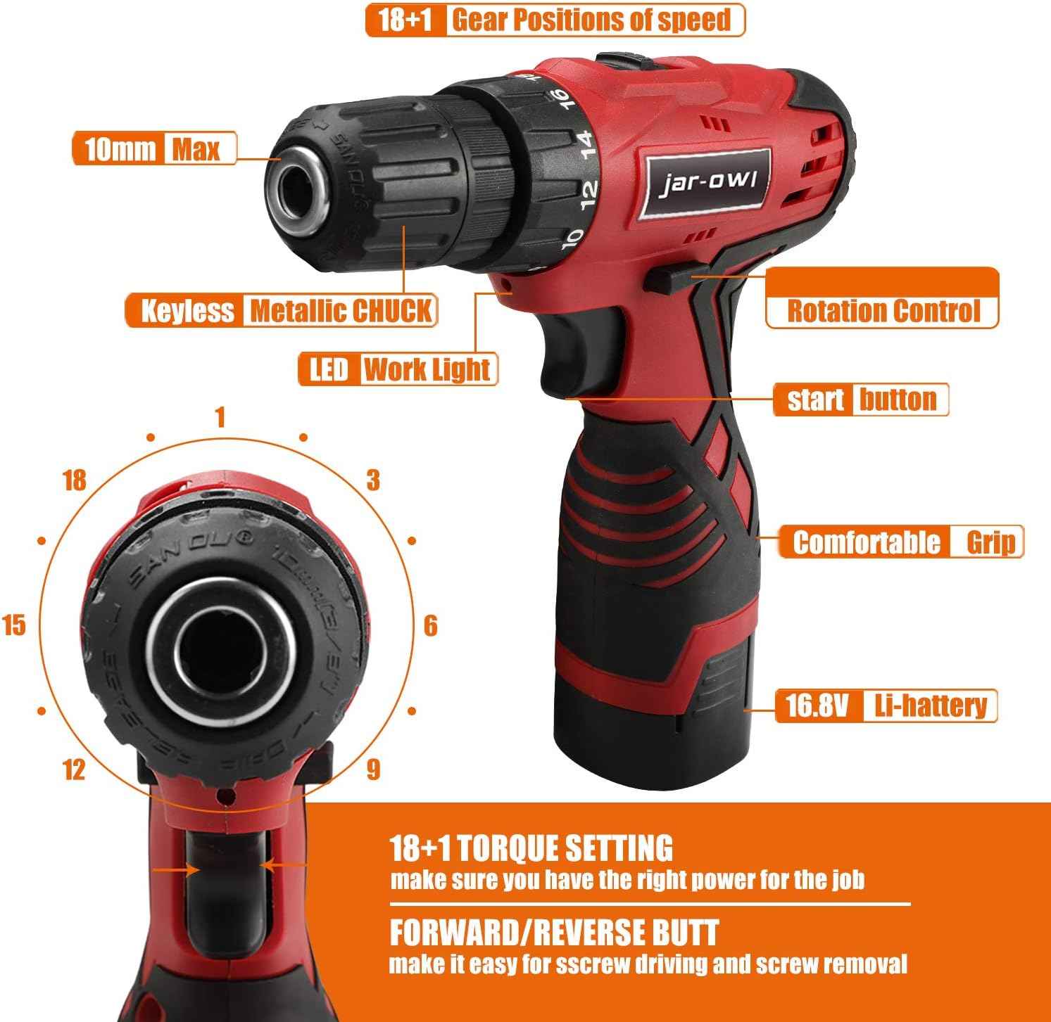 16.8V Cordless Drill & 108-Piece Power Tool Combo Kit for Home & Garden Repairs
