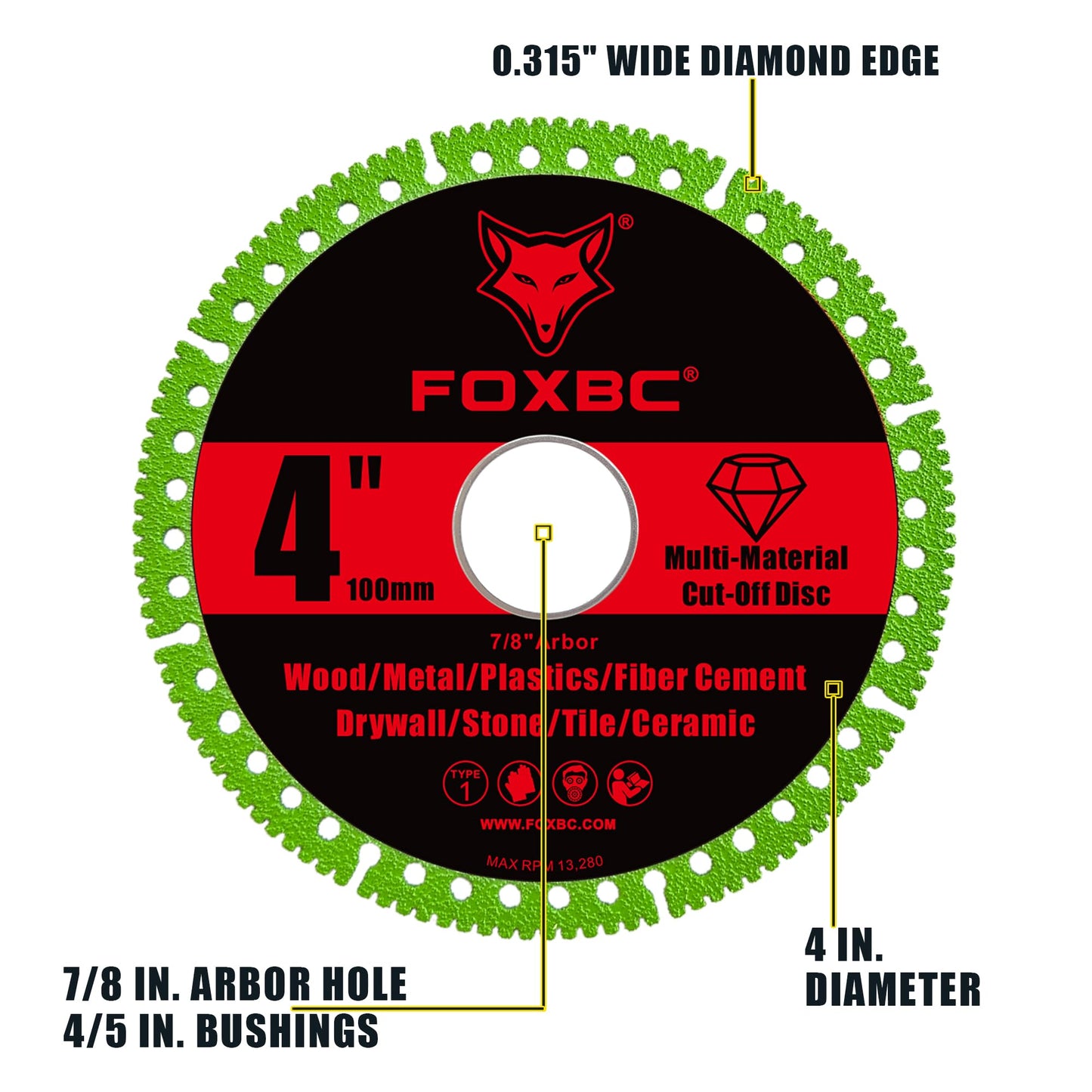 FOXBC 4 Inch Indestructible Multi-Material Cut Off Disc for Angle Grinders, 7/8" Arbor - 3 Pack