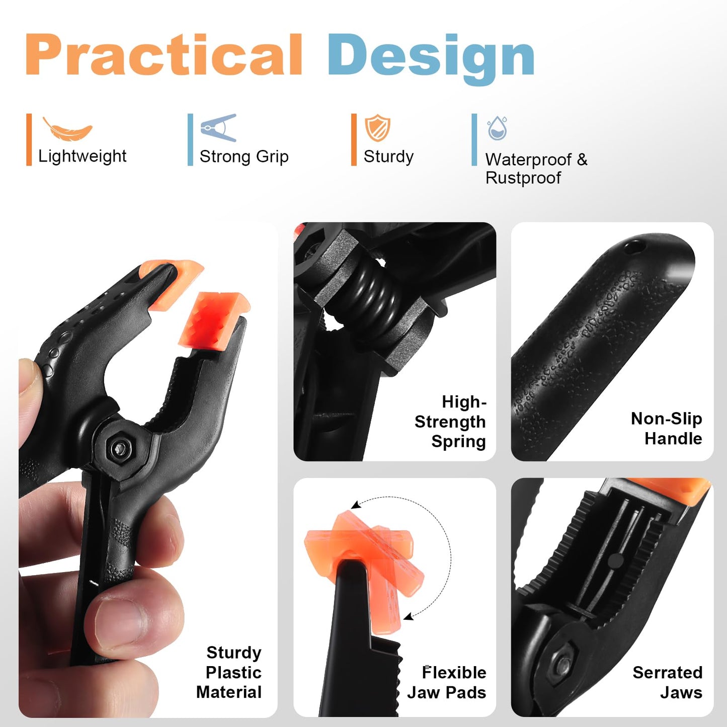 10 Pcs Spring Clamps, PureGuard 4.5 Inch Large Plastic Spring Clips Clamps Heavy Duty Woodworking Clamps for Crafts Balloon Arch Photography Backdrop Stand Pool Cover Clips