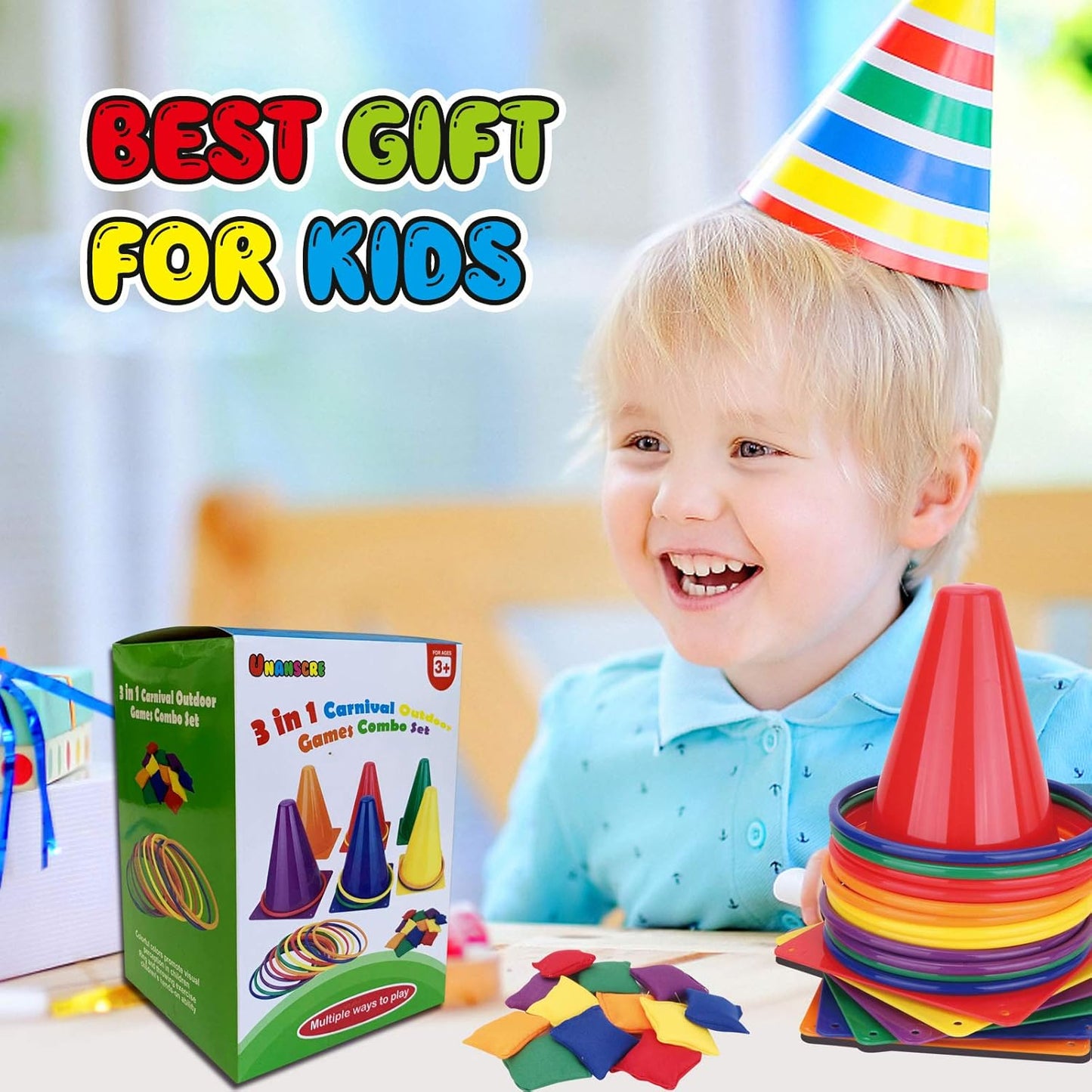 Unanscre 31PCS Carnival Outdoor Games Combo Set - Fun Ring Toss, Bean Bags & Cones for Kids | Perfect Birthday & Christmas Gift