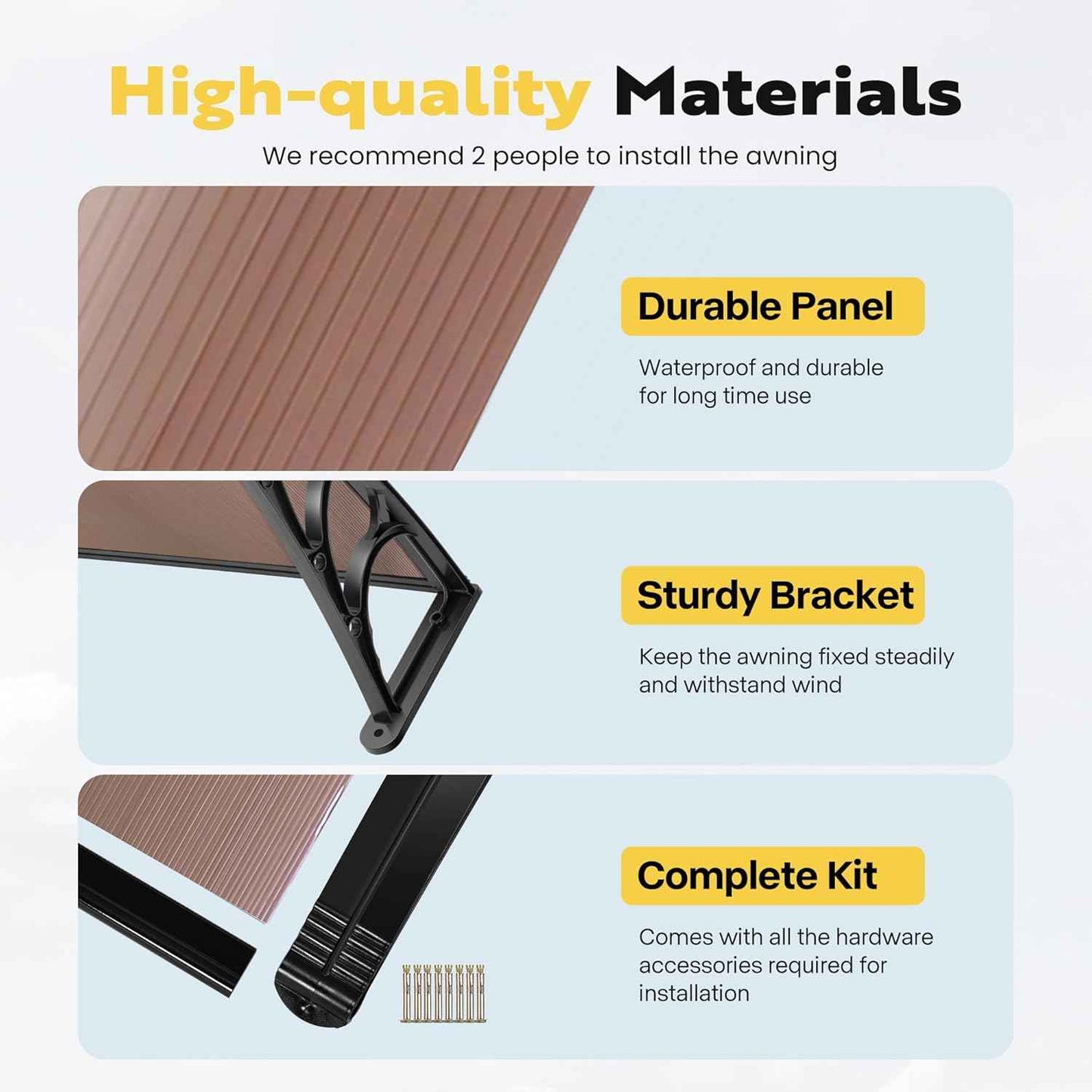 40-Inch VIVOHOME Polycarbonate Window Door Awning Canopy - Brown with Black Bracket