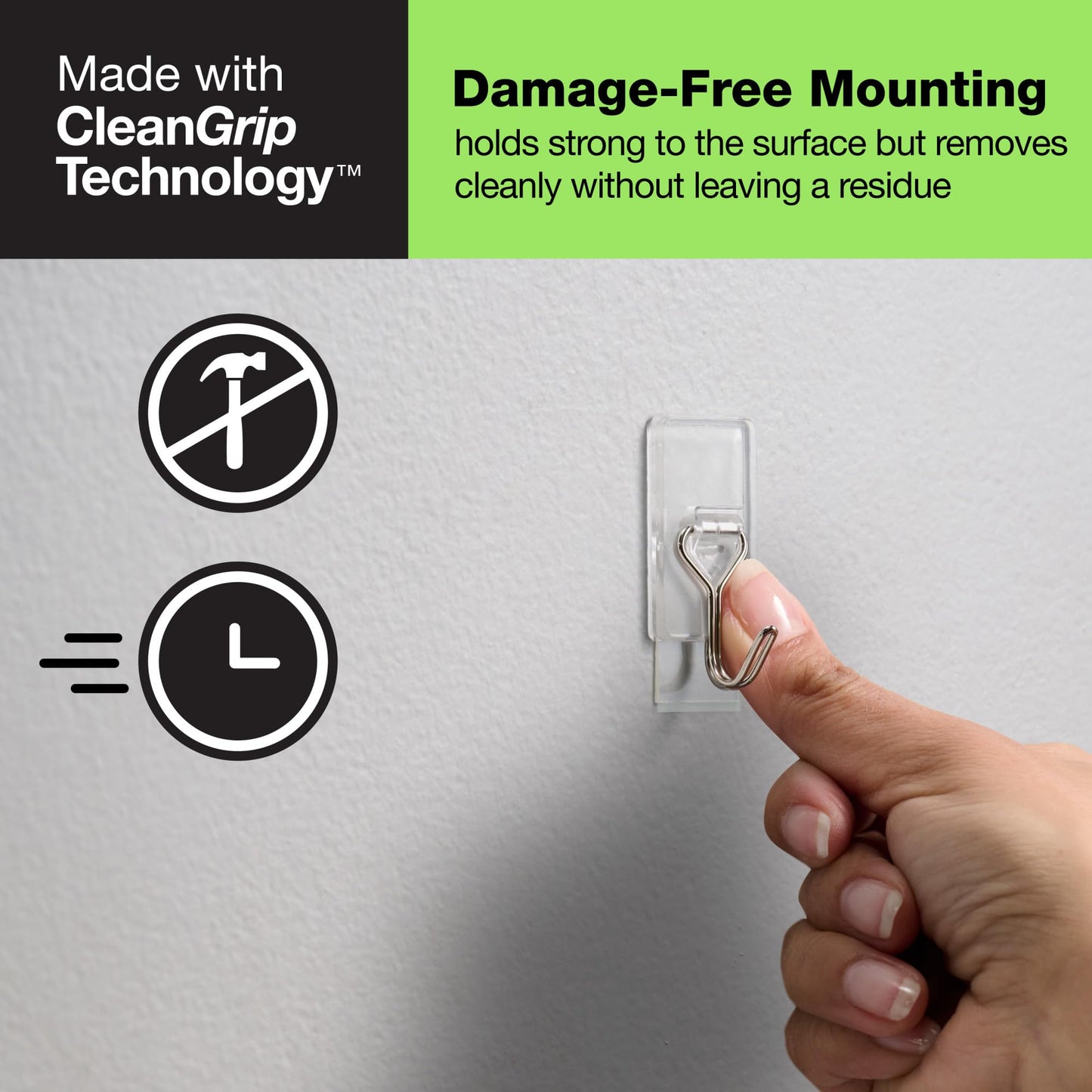 FrogTape reMOVEables Damage Free Adhesive Hook - Removable & Reusable Medium Wire Wall Hooks for Hanging - No Nails- Includes 6 Hooks & 8 Adhesive Strips, Holds up to 2 lbs, Clear (Pack of 6)