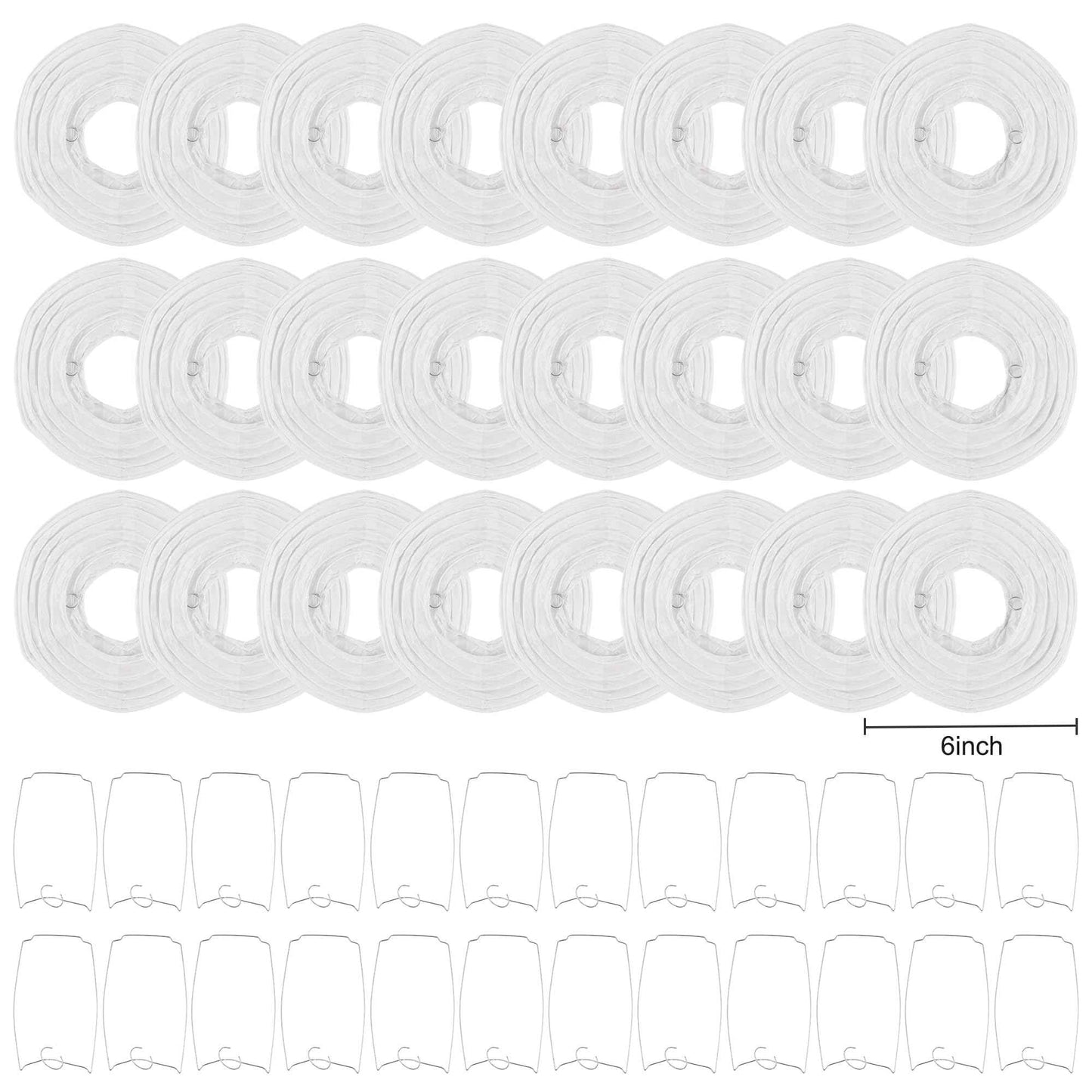 6" White Round Paper Lanterns, JRing 24pcs White Chinese Japanese Mini Paper Ball Lanterns for Weddings, Parties & Home Decor (24Pack)