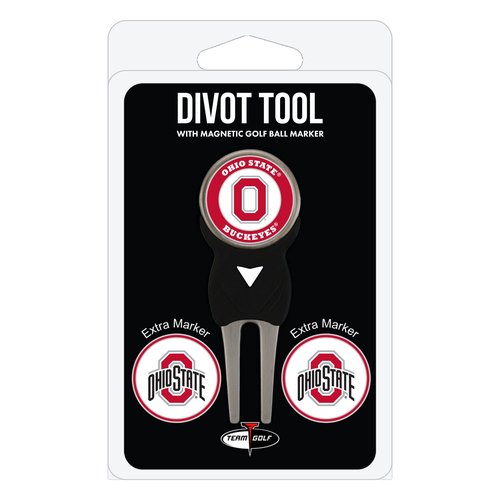 Team Golf NCAA Ohio State Buckeyes Divot Tool Pack With 3 Golf Ball Markers Divot Tool with 3 Golf Ball Markers Pack, Markers are Removable Magnetic Double-Sided Enamel