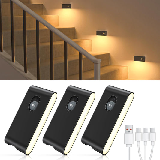 Rechargeable Motion Sensor Night Light - Wireless Battery-Powered LED for Hallway, Stairway & Bathroom - 6 Pack