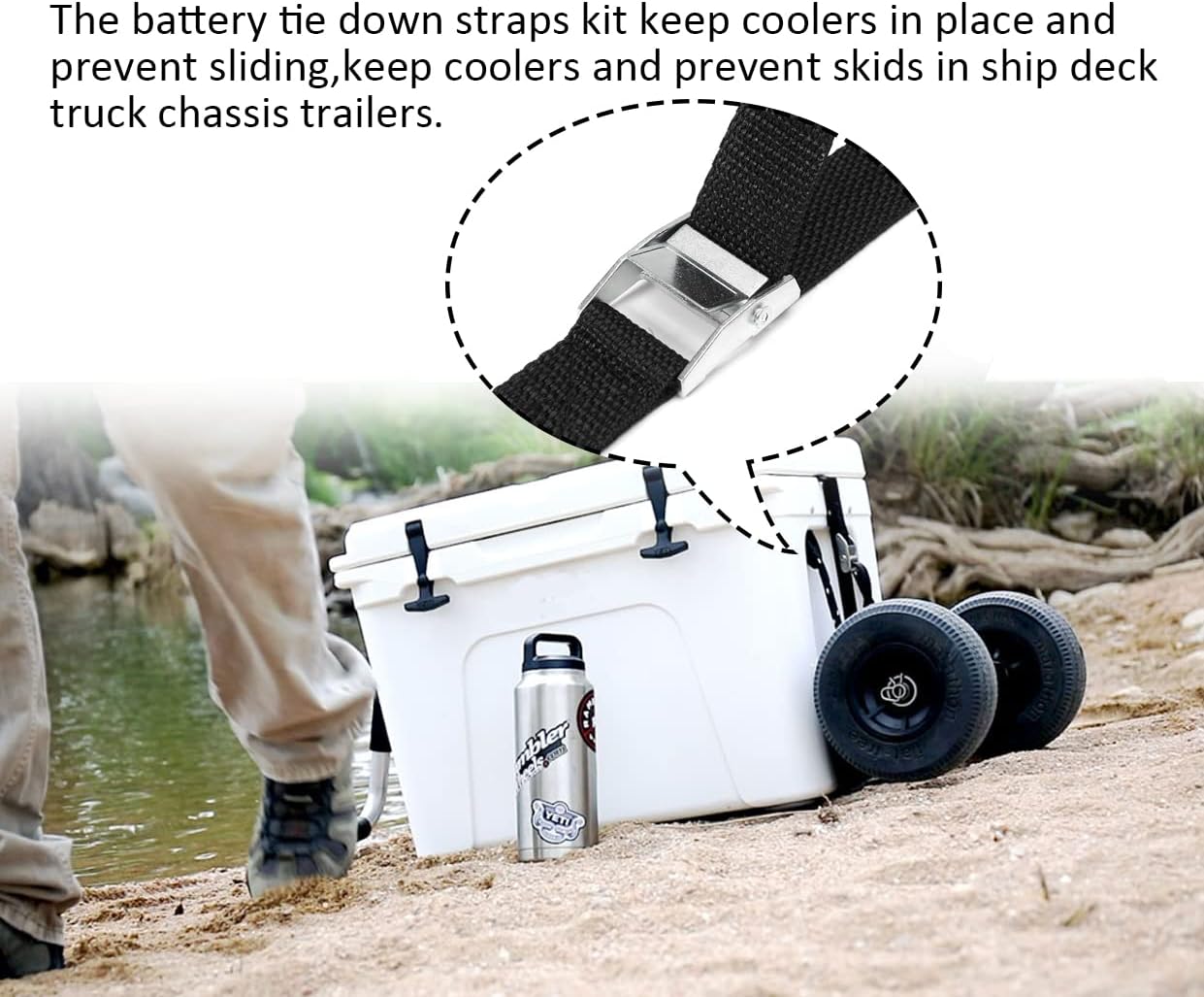 Skiennix Heavy-Duty Battery Tie Down Strap - 78'' with Stainless Steel Cam Buckle & Deck Loop Mounts
