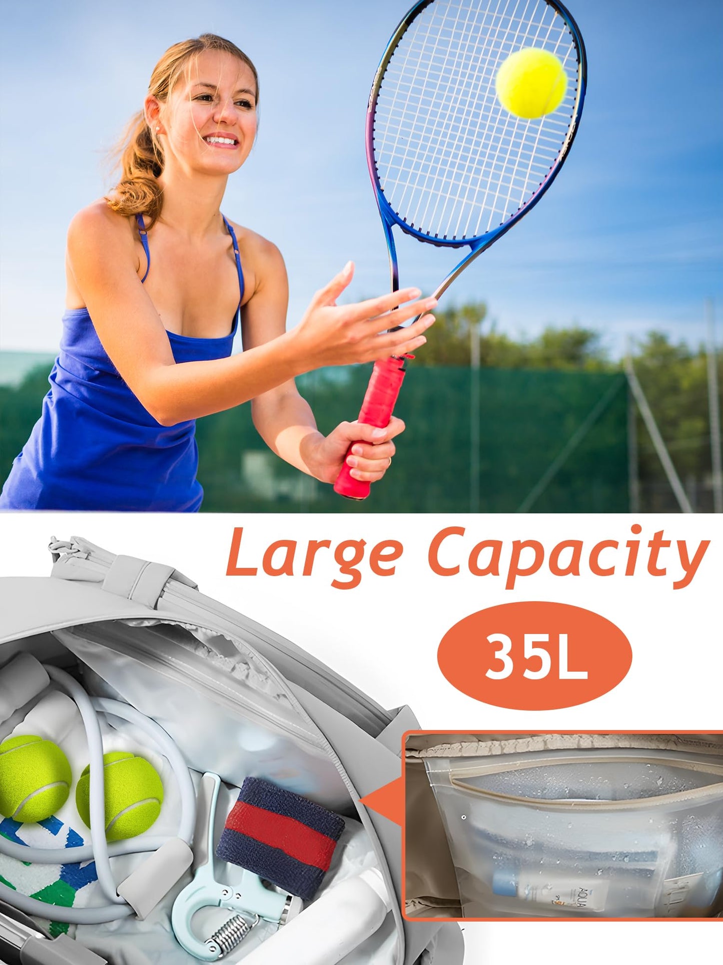 VOUSXLLEZ Tennis Gym Bag, Racket Bag, Sports Duffle Bags with Shoe Compartment and Wet Pocket,Suitable for Pickleball,Badminton,Yoga,Workout,Men,Women (Khaki)