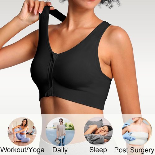 Lemef Front Closure Sports Bra - Wirefree Racerback Design for Post-Surgery Comfort | Mastectomy Support