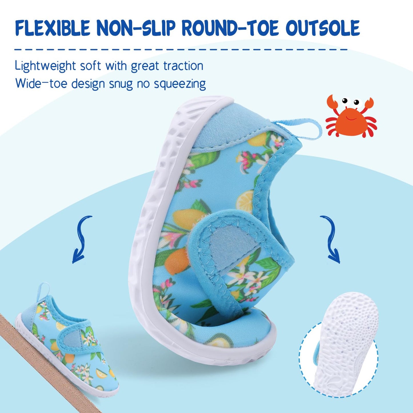 LeIsfIt Boys Girls Water Shoes Kids Aqua Socks Toddler Quick-Dry Swimming Shoes Non-Slip Summer Shoe for Beach Pool Surf, Blue Lemon, 9 Toddler