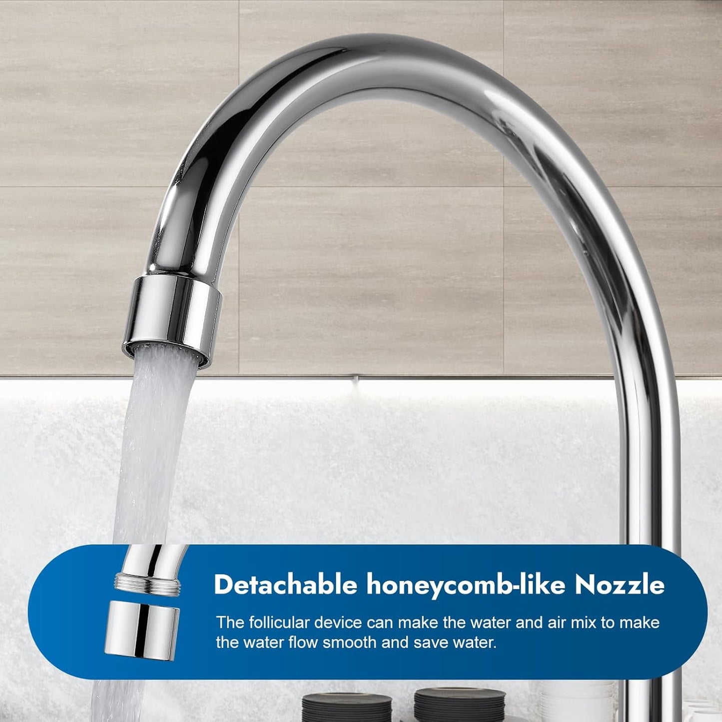 Brushed Nickel Kitchen Faucet with 360° Rotating Spout & Side Sprayer - 2 Handle, 8 Inch Centerset