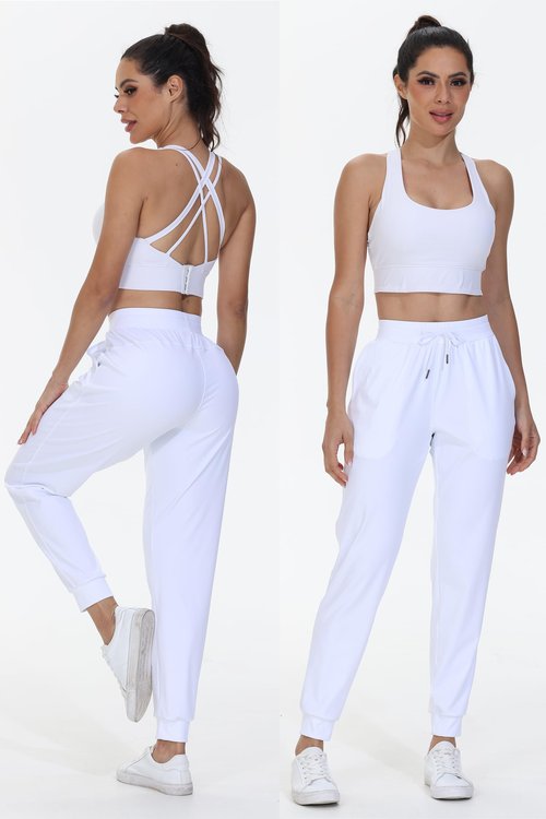 Athletic Joggers for Women with pockets Workout Running Track Pants Golf Stretch Tapered Comfy Gym Active Training Sport Sweatpants Lounge Casual Travel Jogging Outfits Trendy Clothes 27" White M
