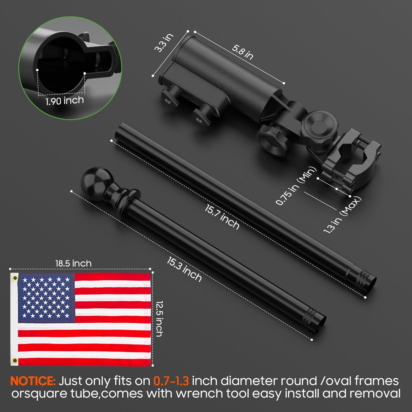 10L0L Golf Cart Flag Holder and Flag Pole Mount Kit Universal for Yamaha EZGO Club Car, Heavy Duty Bracket for Golf Cart, Golf Push Cart with USA Flags-12Inch×18Inch