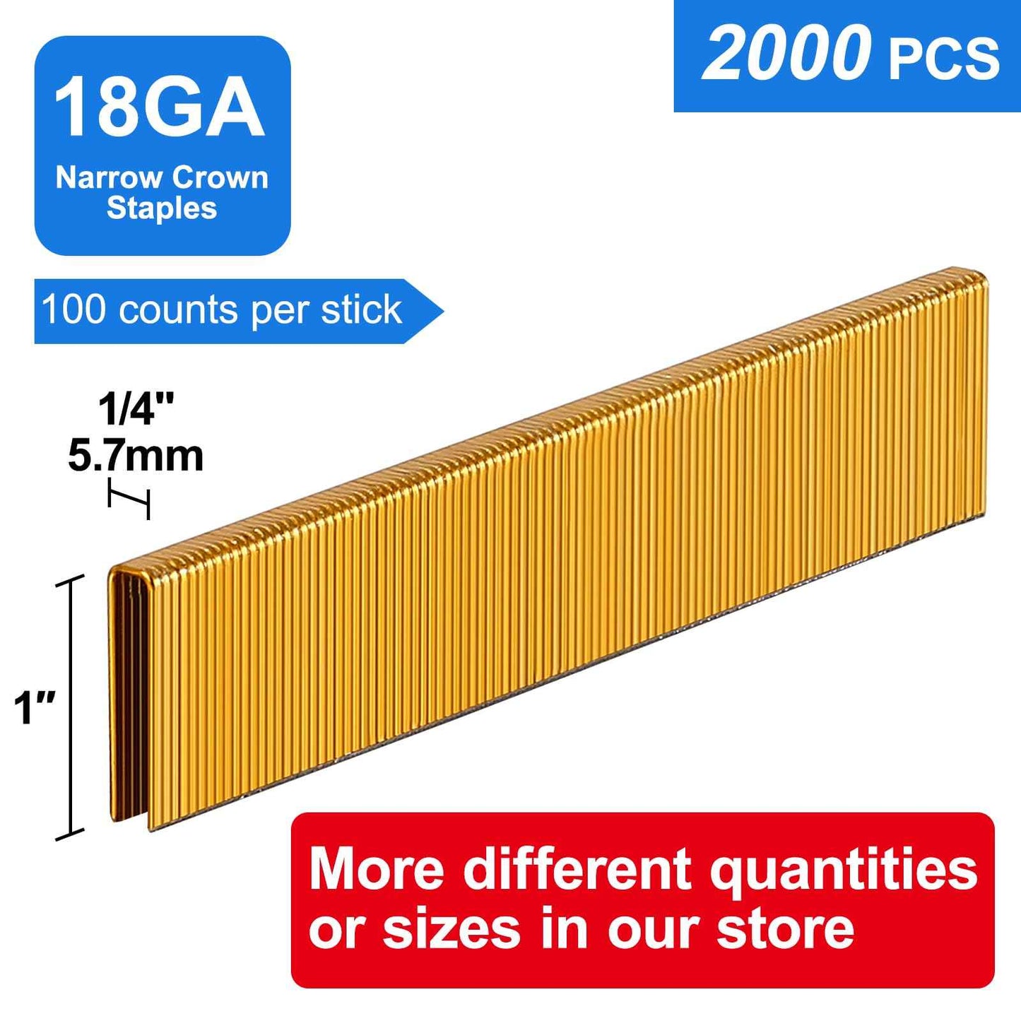 SimCos 18 Gauge 1/4" Narrow Crown Staples, 1-Inch, Galvanized Project Pack for 18 GA Pneumatic or Electric Stapler or Staple Gun (2000)