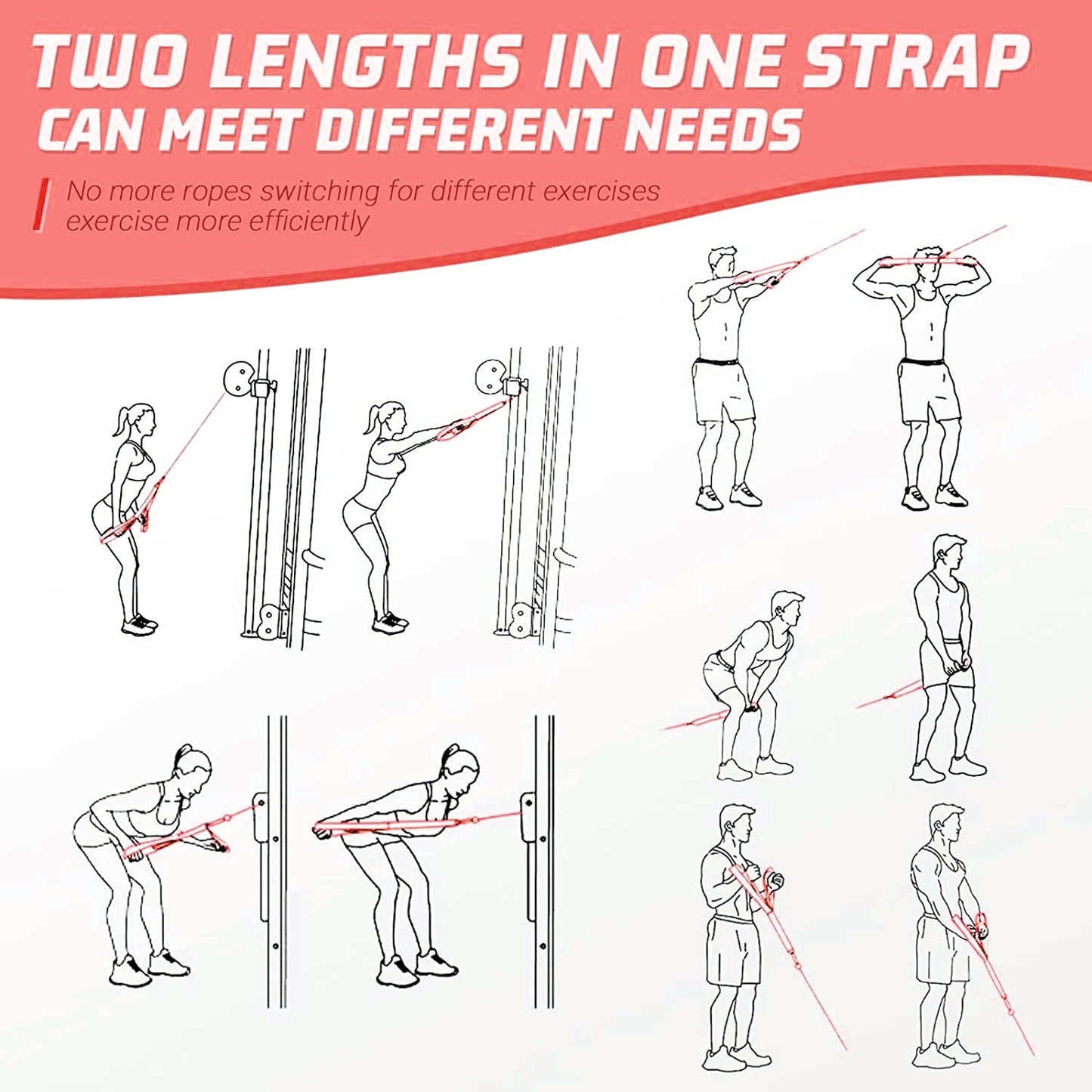 TAVIEW Tricep Rope Cable Attachment Adjustable (26-56 Inches), 27/36/48/55 Inches Long Tricep Rope Alternative, Greater Range of Motion,Gym Rope Equipment for Home/Gym Accessories