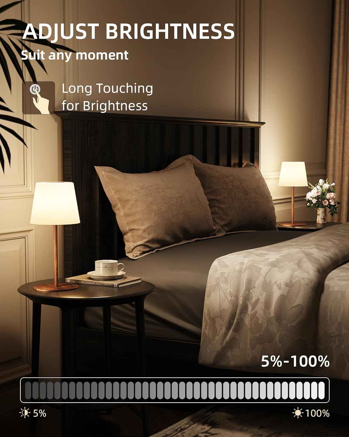 EZVALO Waterproof Cordless Table Lamp - Dimmable LED Night Light for Outdoor & Indoor Use