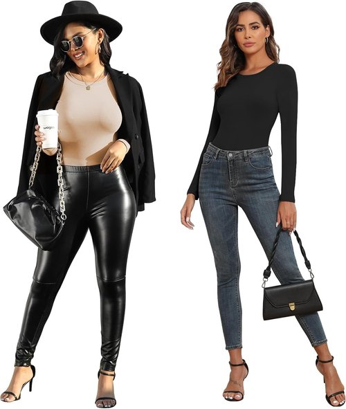 **BALENNZ Women's Long Sleeve Bodysuit - Comfortable Round Neck Top for Fall - Versatile Styles Available**