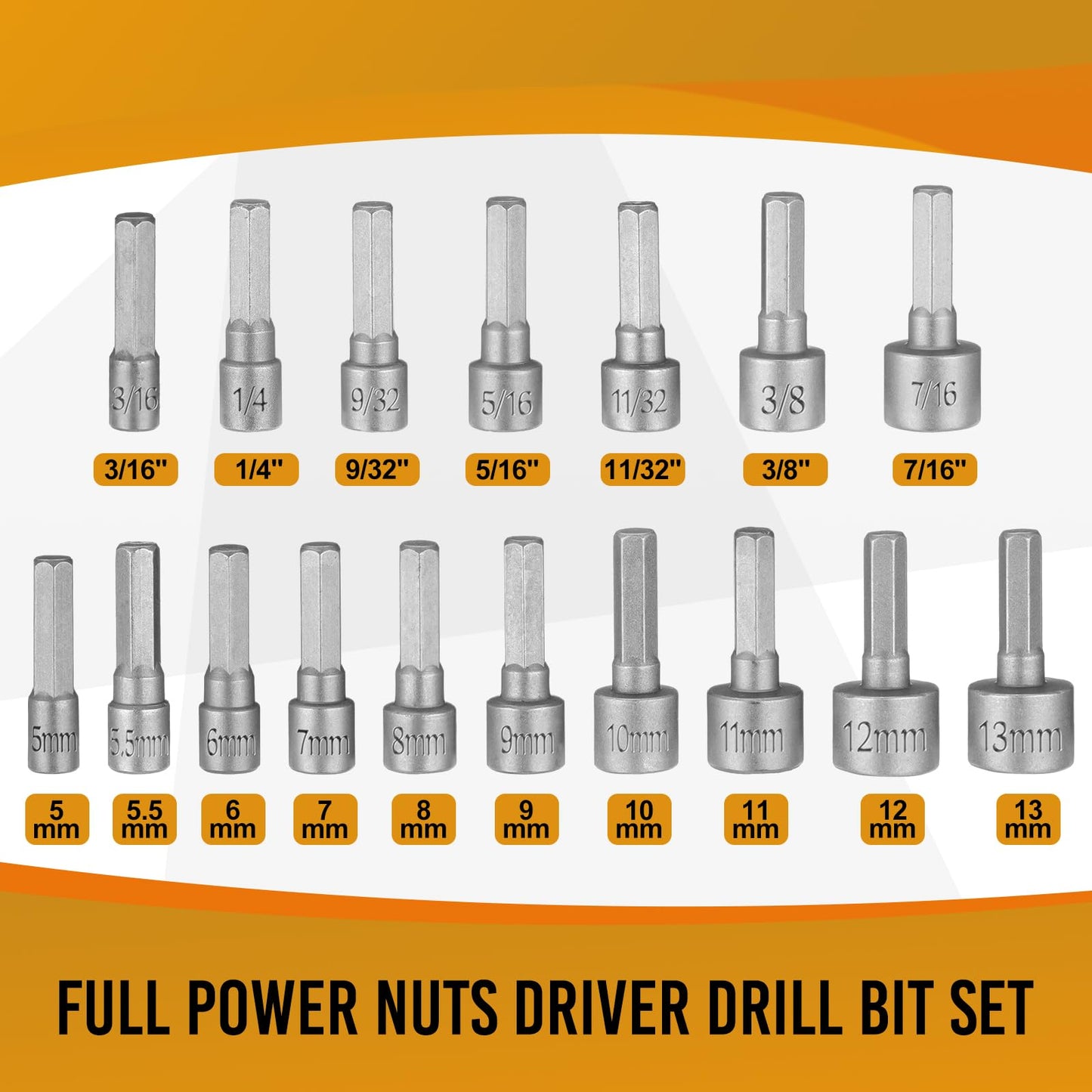 Leriton 23 Pcs Power Nuts Driver Drill Bit Tools Set 1/4'' Driver Hex Shank Keys Metric Socket Wrench Screw Impact Bit Set for Power Tools, Electric Drills Screwdrivers Socket Wrench