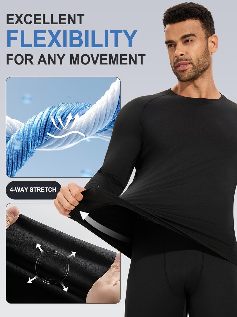Mexholin 4 Pack Thermal Shirts for Men Long Sleeve Compression Shirts Sim Fit Thermal Underwear Tops for Cold Weather Black/Dark Gray/Black/Gray M