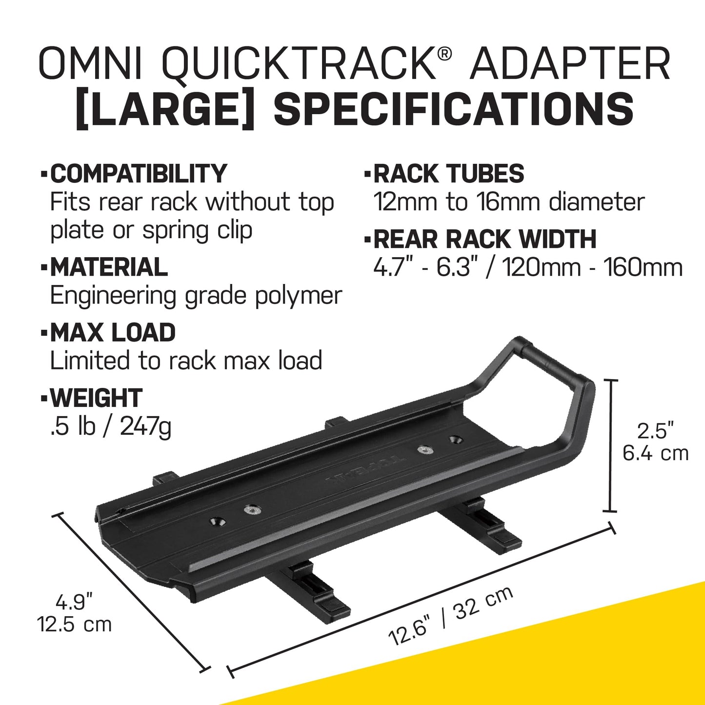 Topeak Omni QuickTrack Adapter – Large, Rear Rack Adapter for Topeak MTX/RX TrunkBags & MTX Baskets (120–160 mm Rack Width) – Lightweight Polymer Platform for Standard & Racktime Racks
