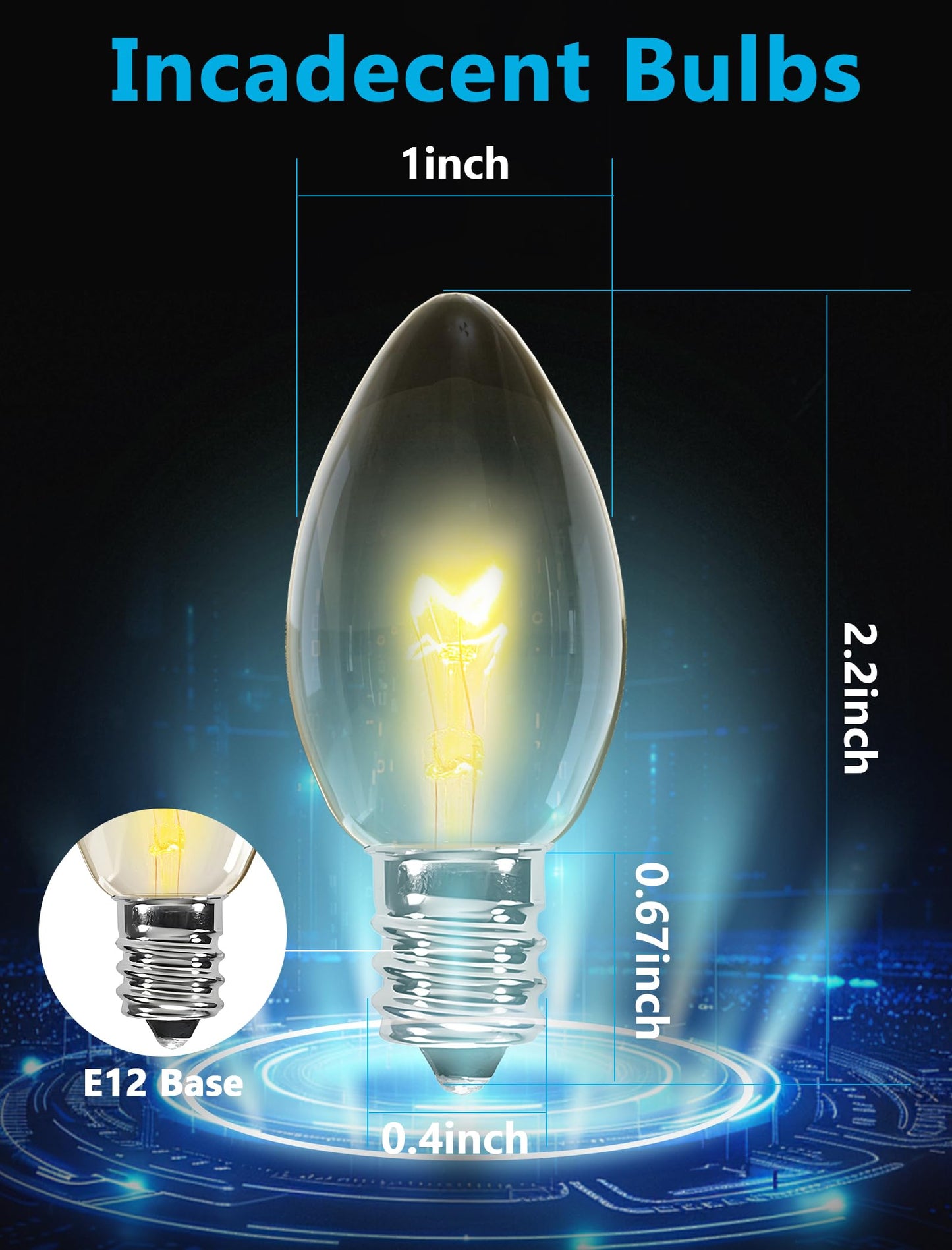 25 Pack C7 Clear Replacement Light Bulbs, E12 Candelabra Base 5W Warm White Incandescent Bulbs for Indoor Outdoor Christmas String Lights, Night Lights, Christmas Village Houses, Window Candles Decor