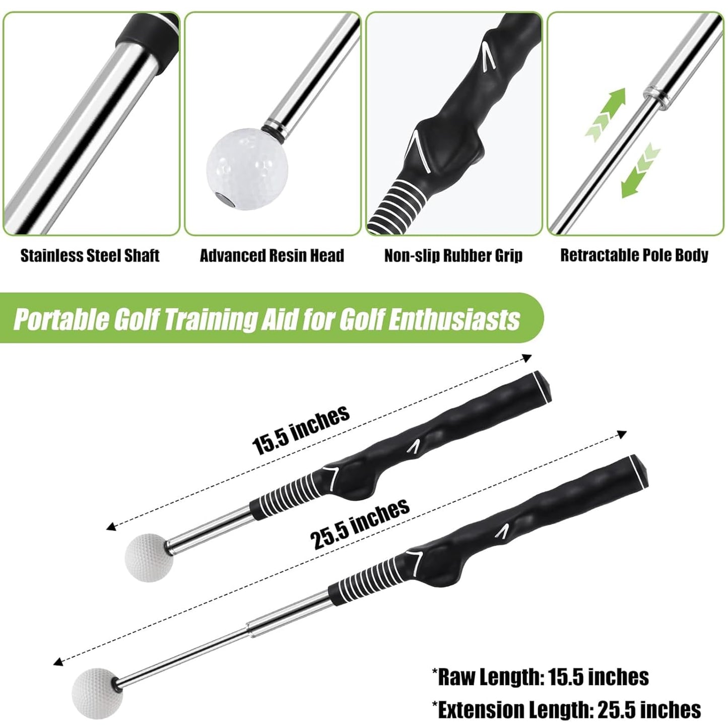 MHKLCD Retractable Golf Swing Training Aid, Golf Grip Trainer and Right-Handed Golf Training Aid for Chipping Hitting, Portable Grip Trainer with Click Feedback