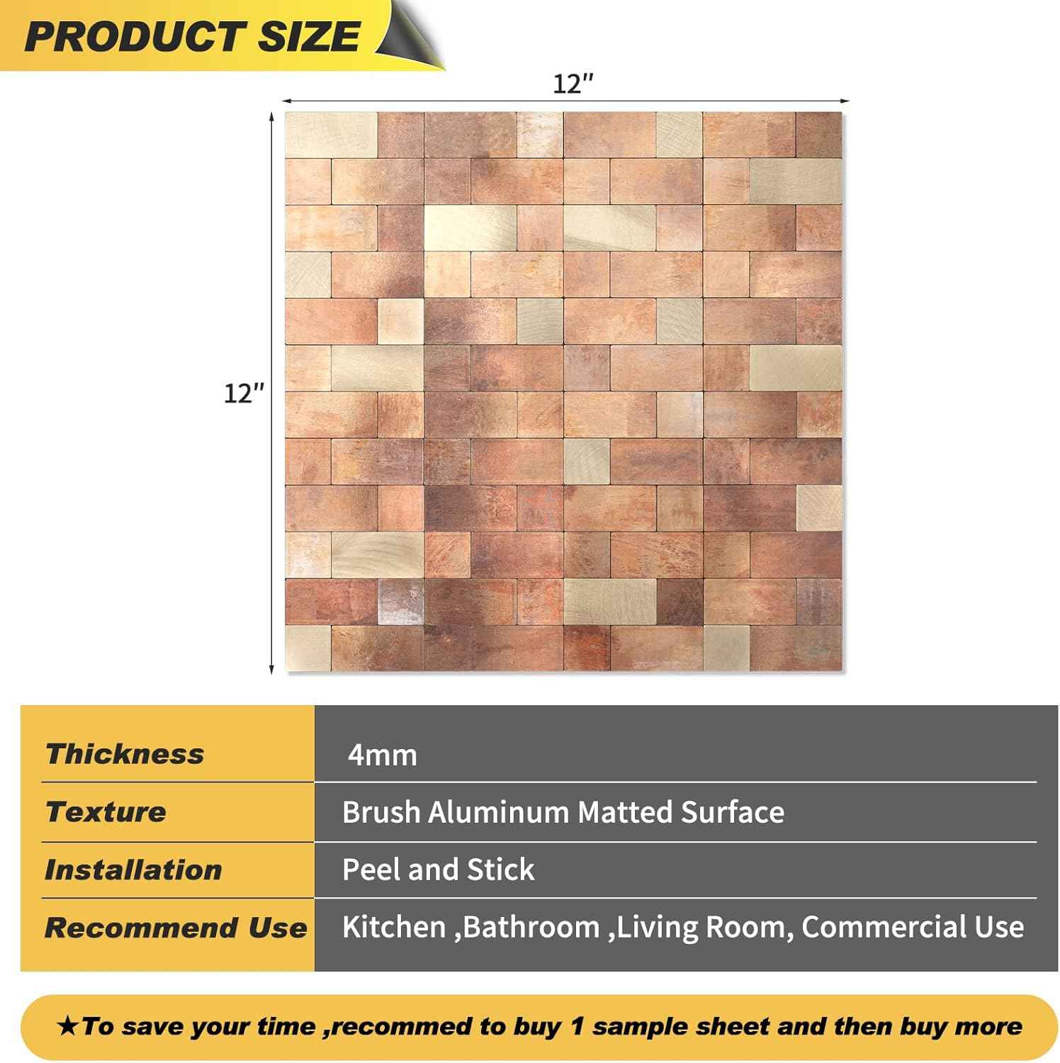 Stainless Steel Peel and Stick Backsplash Tiles - 20 Sheets, 12''x12'' for Kitchen & Bathroom