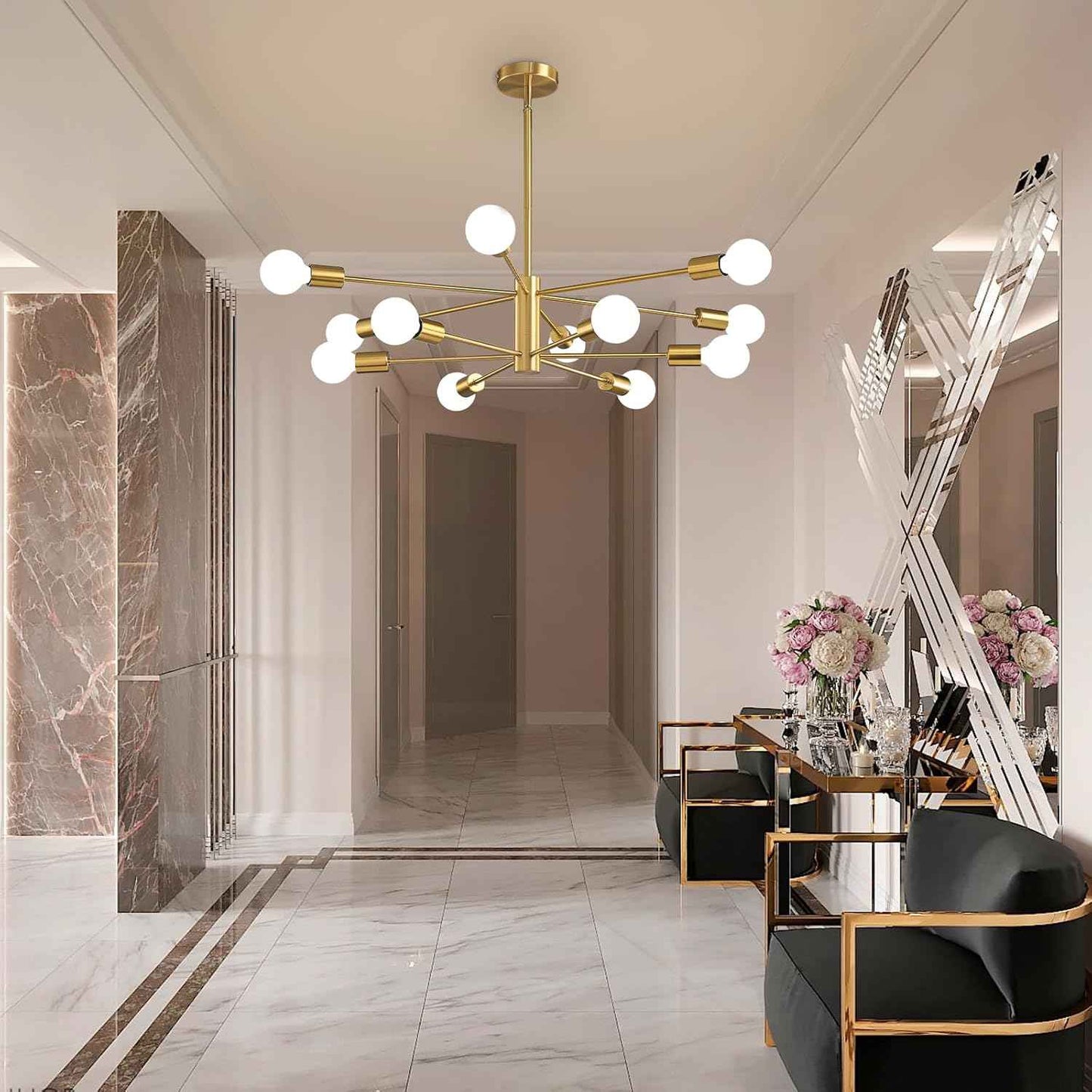 8-Light Gold Sputnik Chandelier - Modern Adjustable Ceiling Light for Dining Room, Kitchen & Foyer