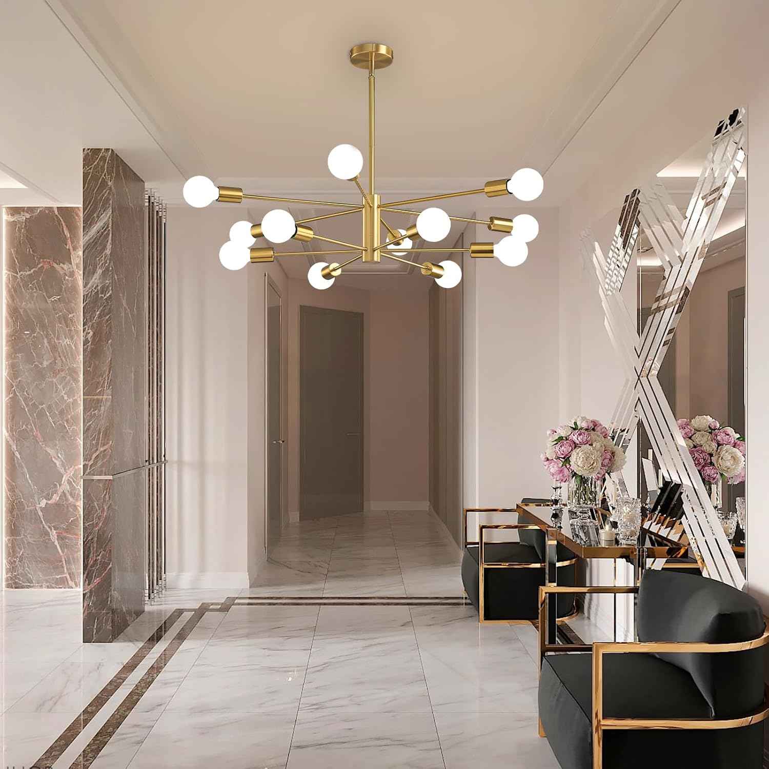 8-Light Gold Sputnik Chandelier - Modern Adjustable Ceiling Light for Dining Room, Kitchen & Foyer